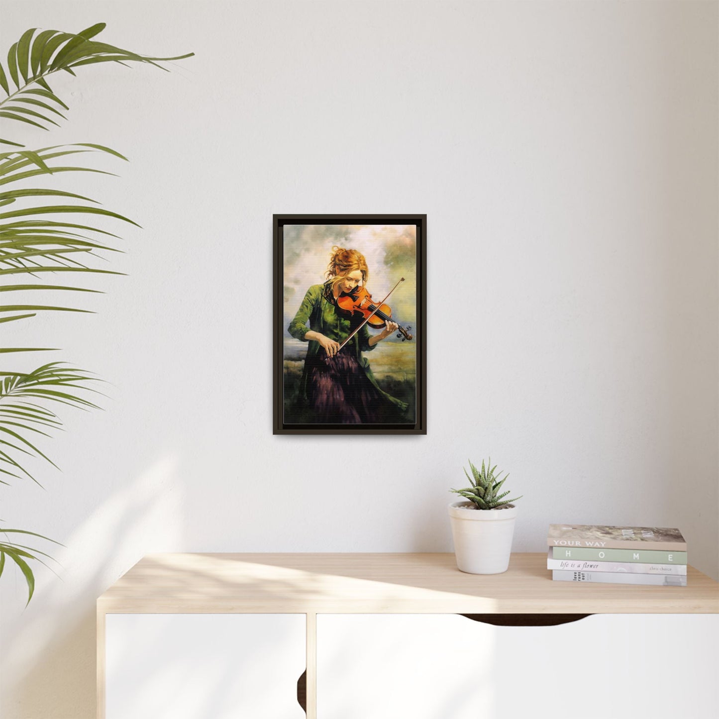 Young Girl with Fiddle wall art featuring a young musician playing the fiddle, printed on high-quality canvas for timeless and elegant décor.