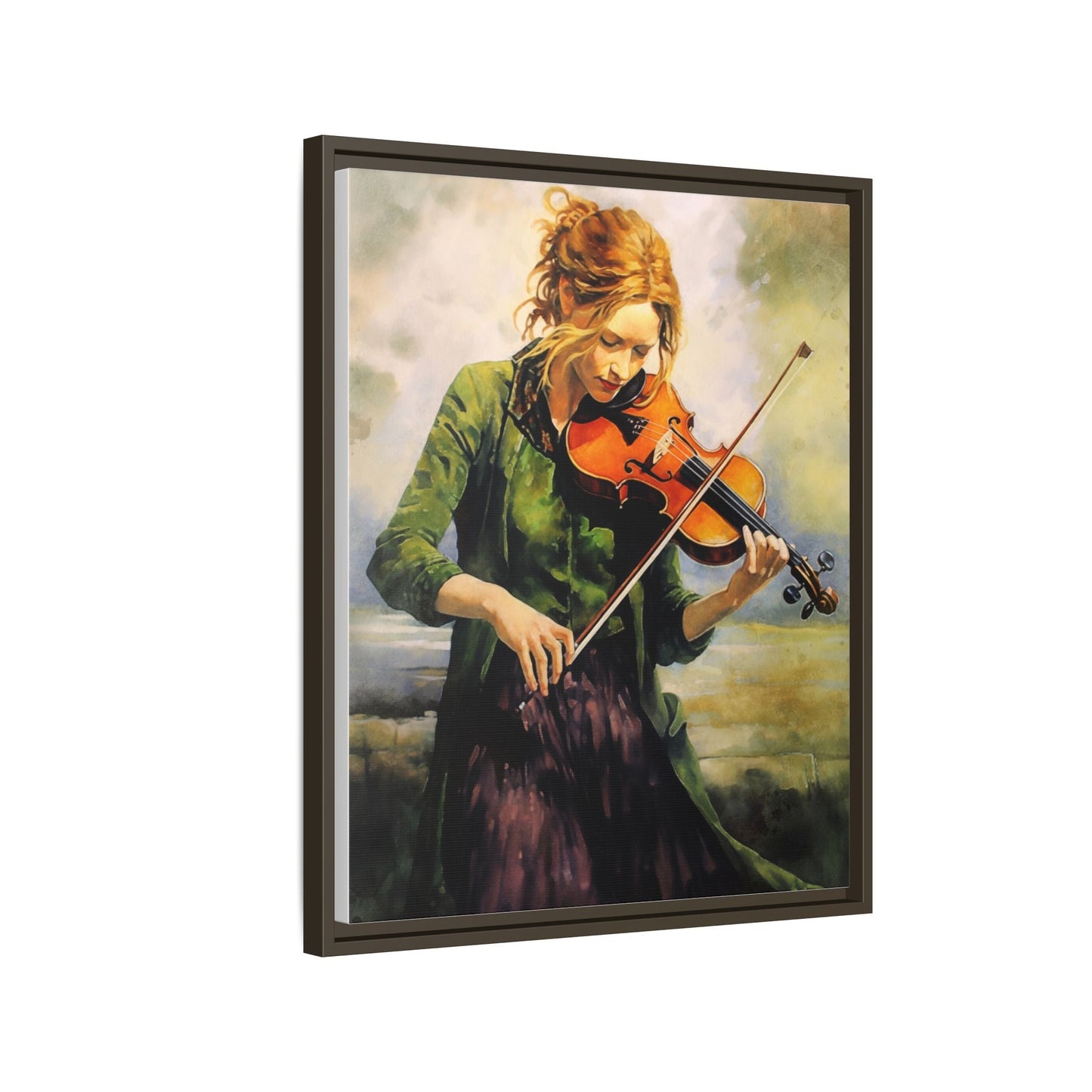 Young Girl with Fiddle wall art featuring a young musician playing the fiddle, printed on high-quality canvas for timeless and elegant décor.