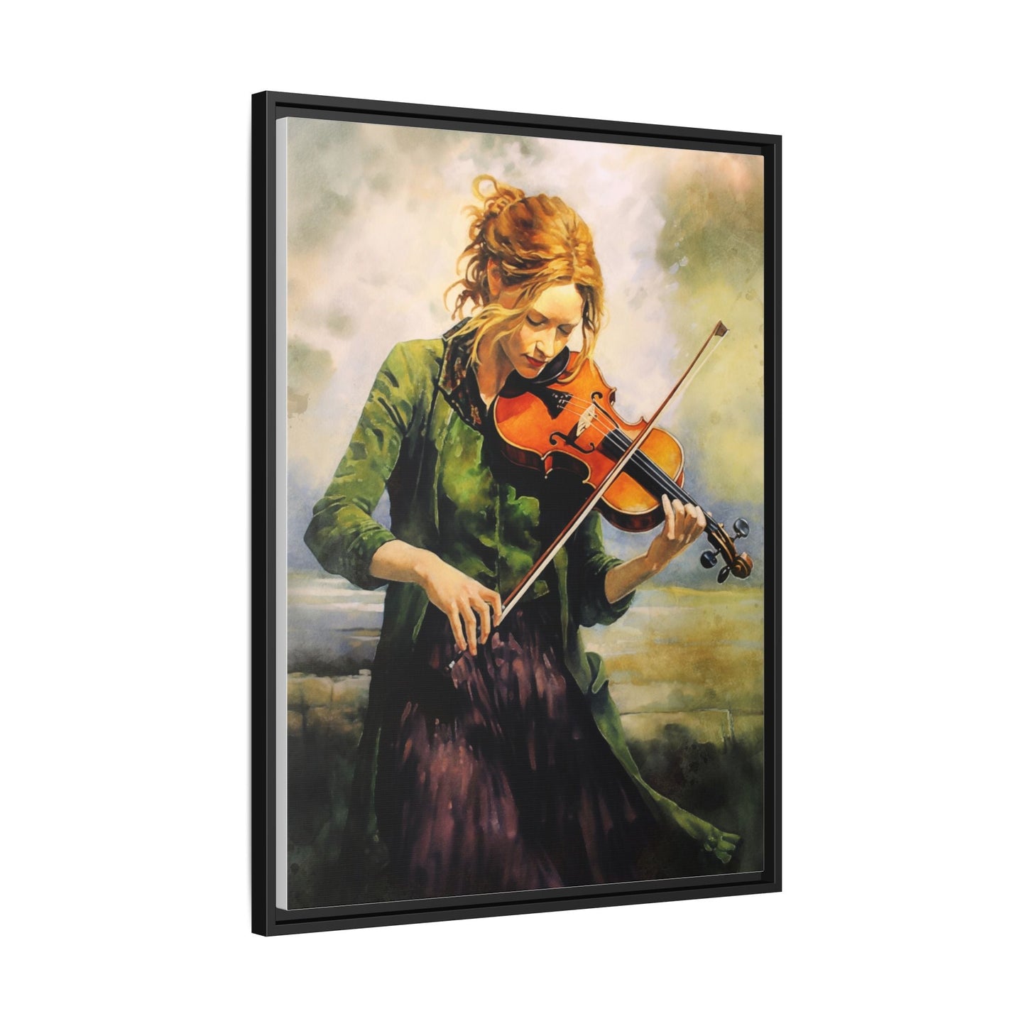 Young Girl with Fiddle wall art featuring a young musician playing the fiddle, printed on high-quality canvas for timeless and elegant décor.