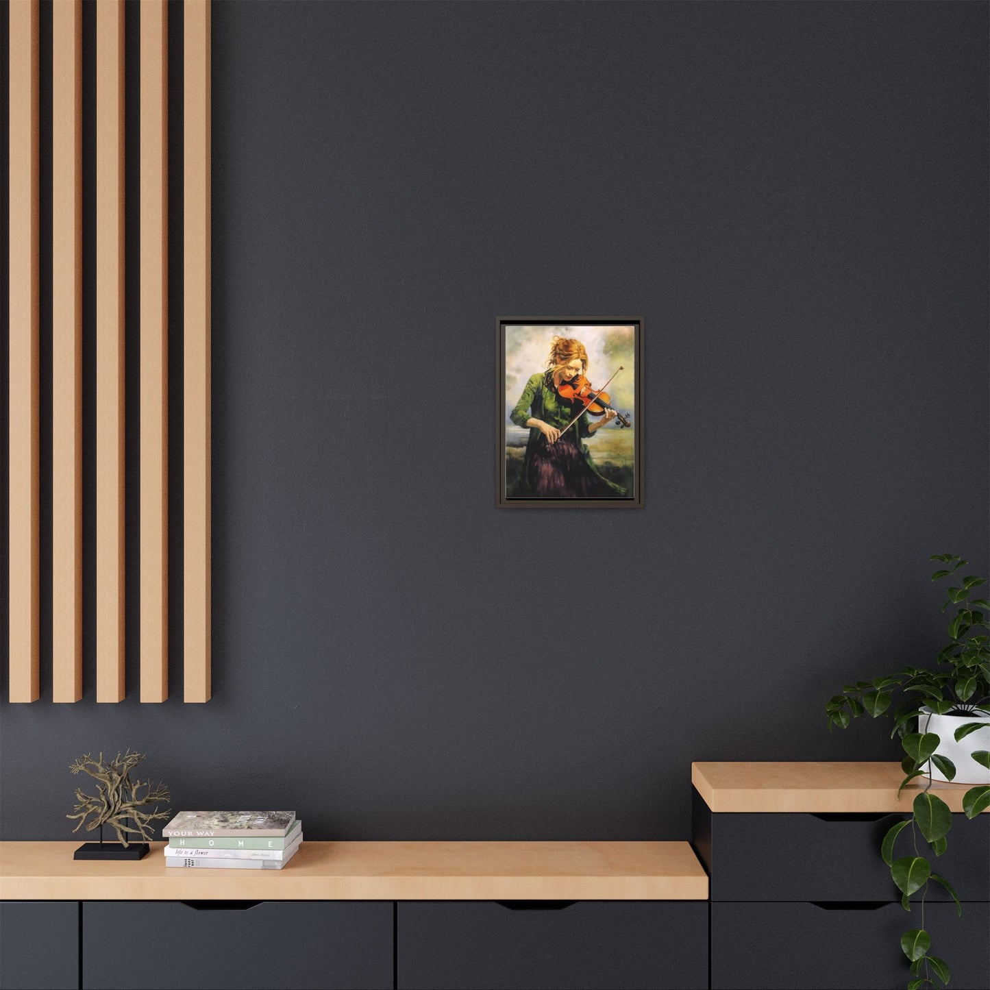 Young Girl with Fiddle wall art featuring a young musician playing the fiddle, printed on high-quality canvas for timeless and elegant décor.
