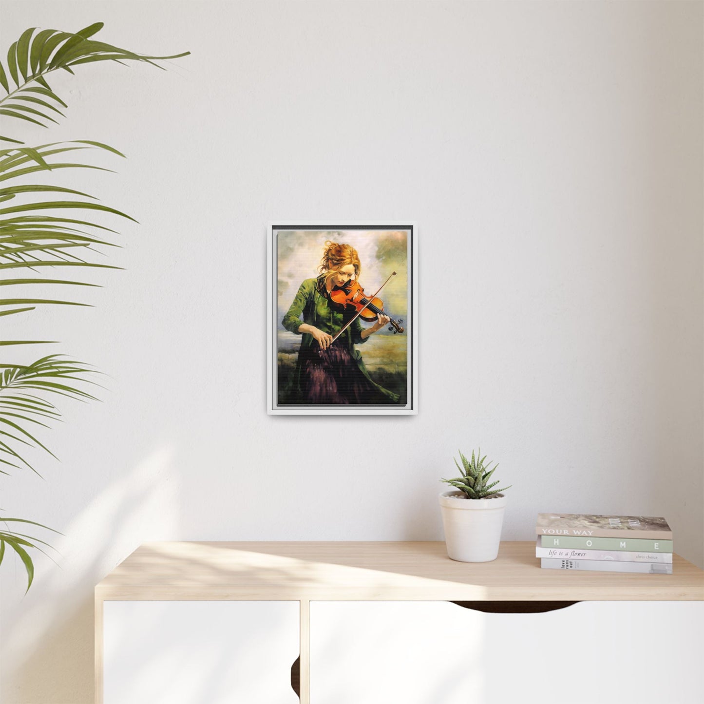 Young Girl with Fiddle wall art featuring a young musician playing the fiddle, printed on high-quality canvas for timeless and elegant décor.