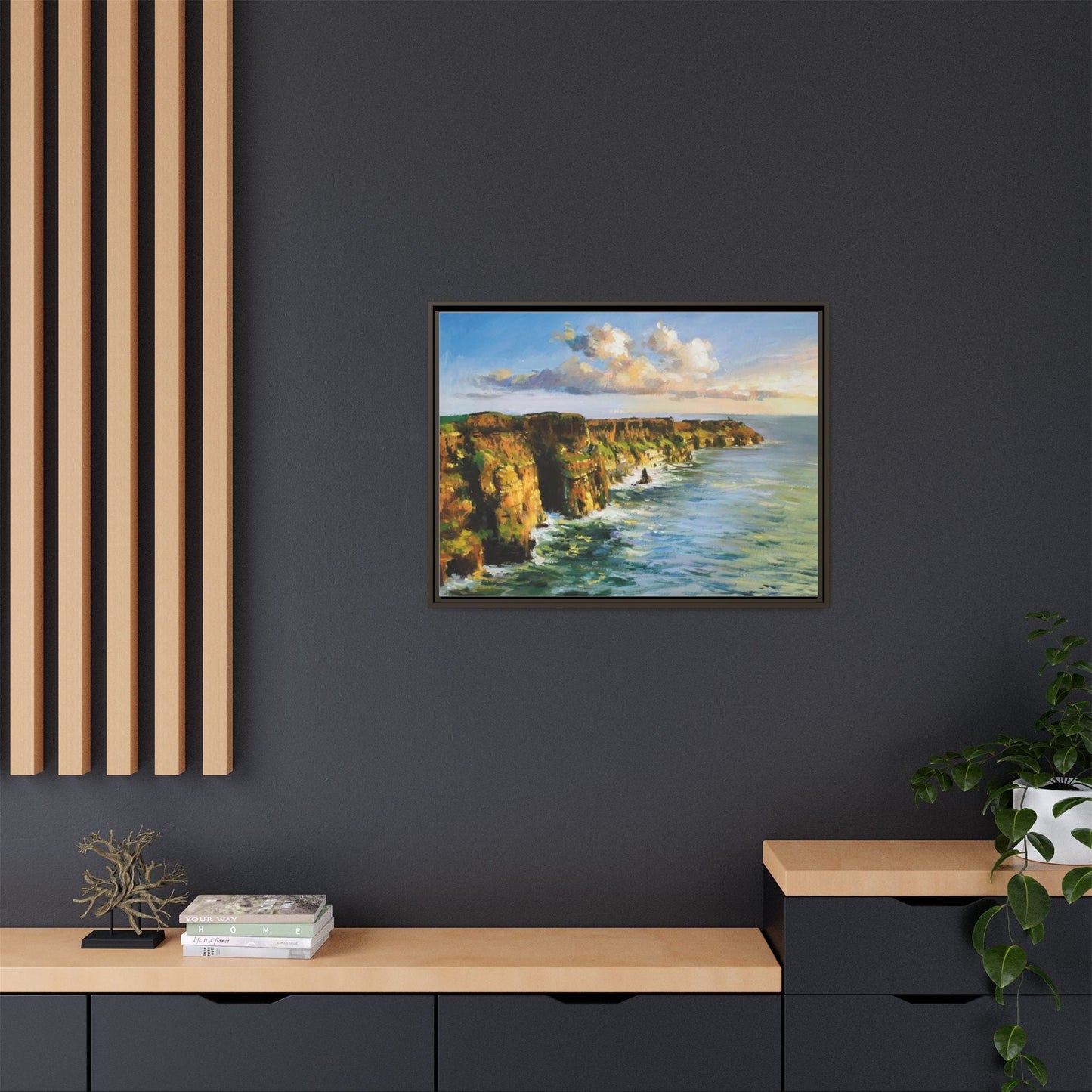 Cliffs of Moher wall art showcasing the dramatic Irish coastline, printed on high-quality canvas to bring natural beauty into your home décor.