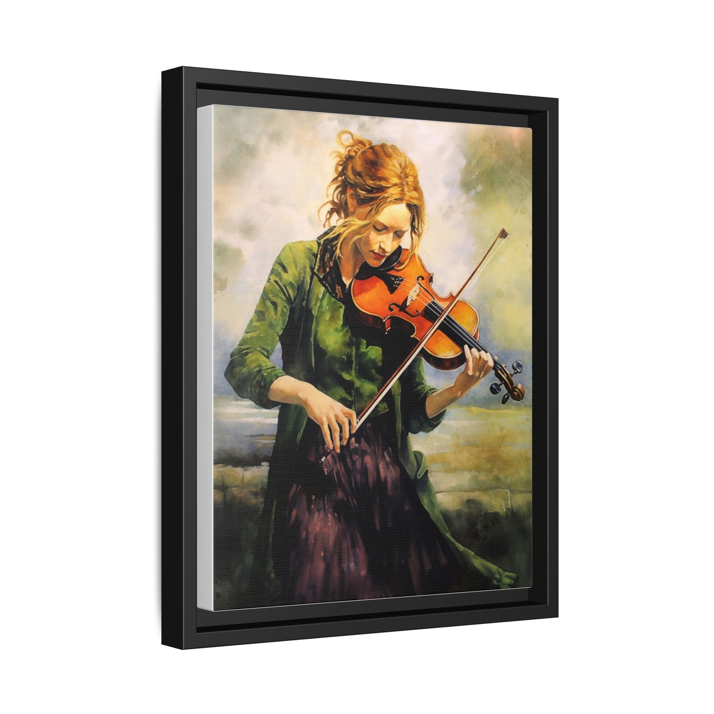 Young Girl with Fiddle wall art featuring a young musician playing the fiddle, printed on high-quality canvas for timeless and elegant décor.