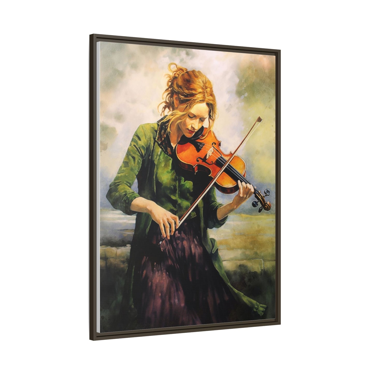 Young Girl with Fiddle wall art featuring a young musician playing the fiddle, printed on high-quality canvas for timeless and elegant décor.