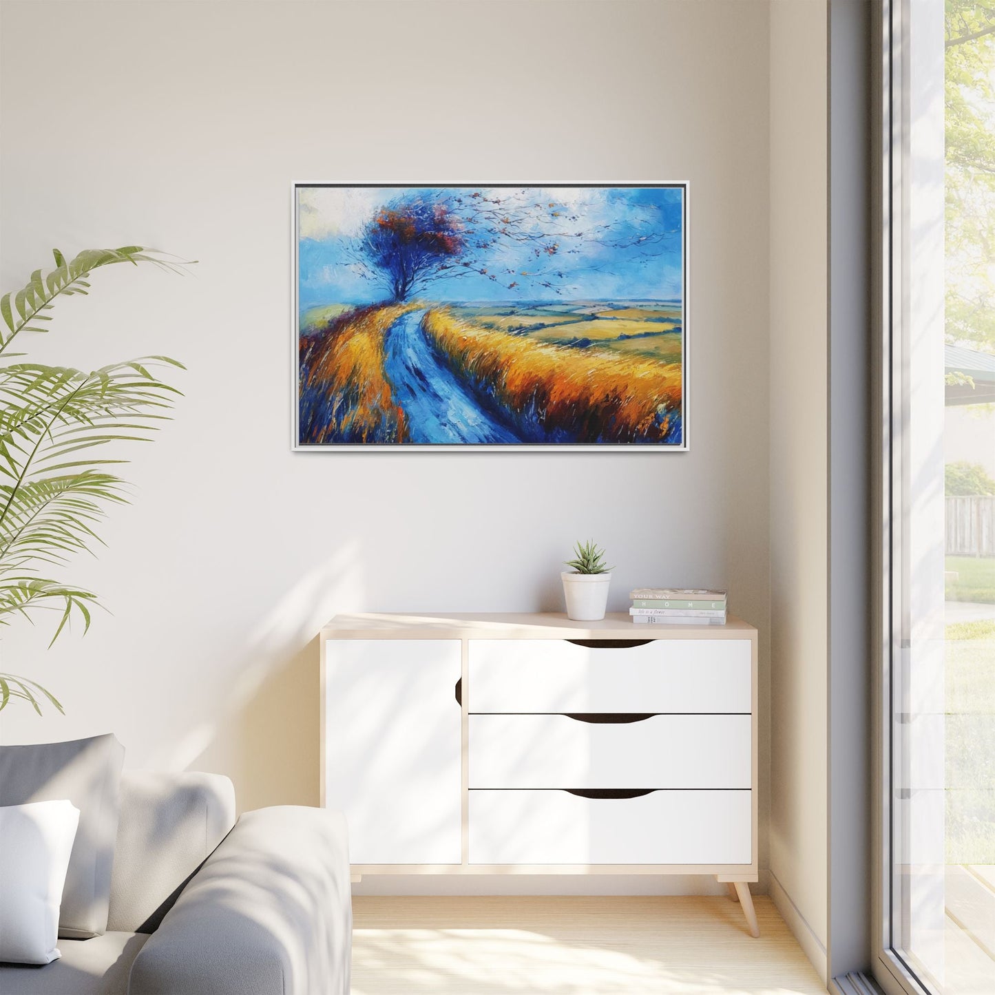 Autumn Leaves Scattering in Premium Pinewood Frame and Timeless Home Décor