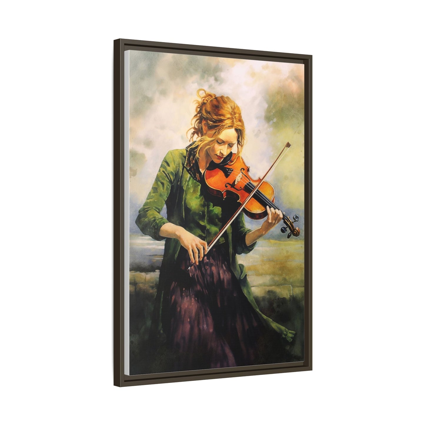 Young Girl with Fiddle wall art featuring a young musician playing the fiddle, printed on high-quality canvas for timeless and elegant décor.