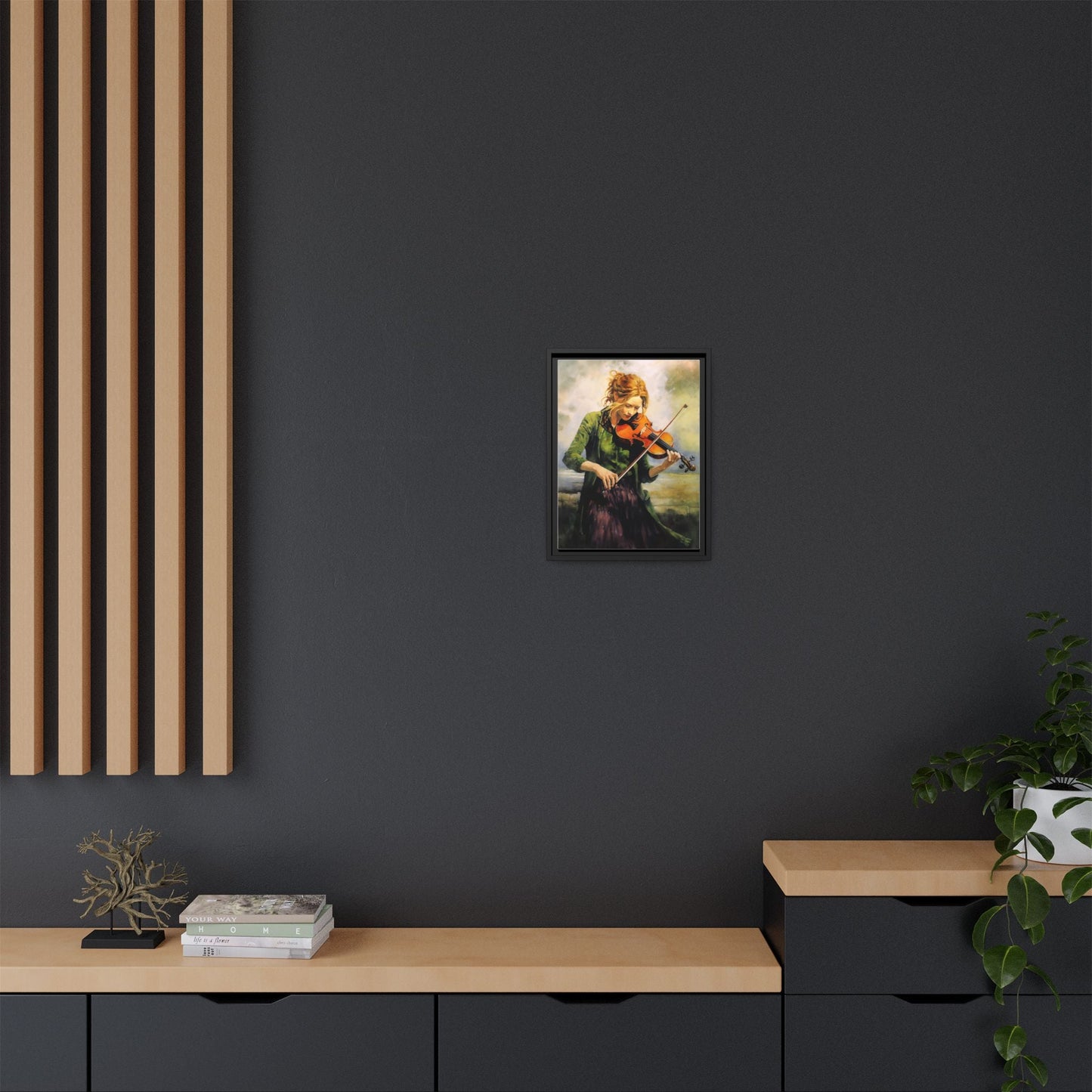 Young Girl with Fiddle wall art featuring a young musician playing the fiddle, printed on high-quality canvas for timeless and elegant décor.