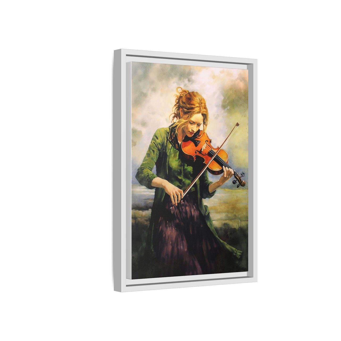 Young Girl with Fiddle wall art featuring a young musician playing the fiddle, printed on high-quality canvas for timeless and elegant décor.