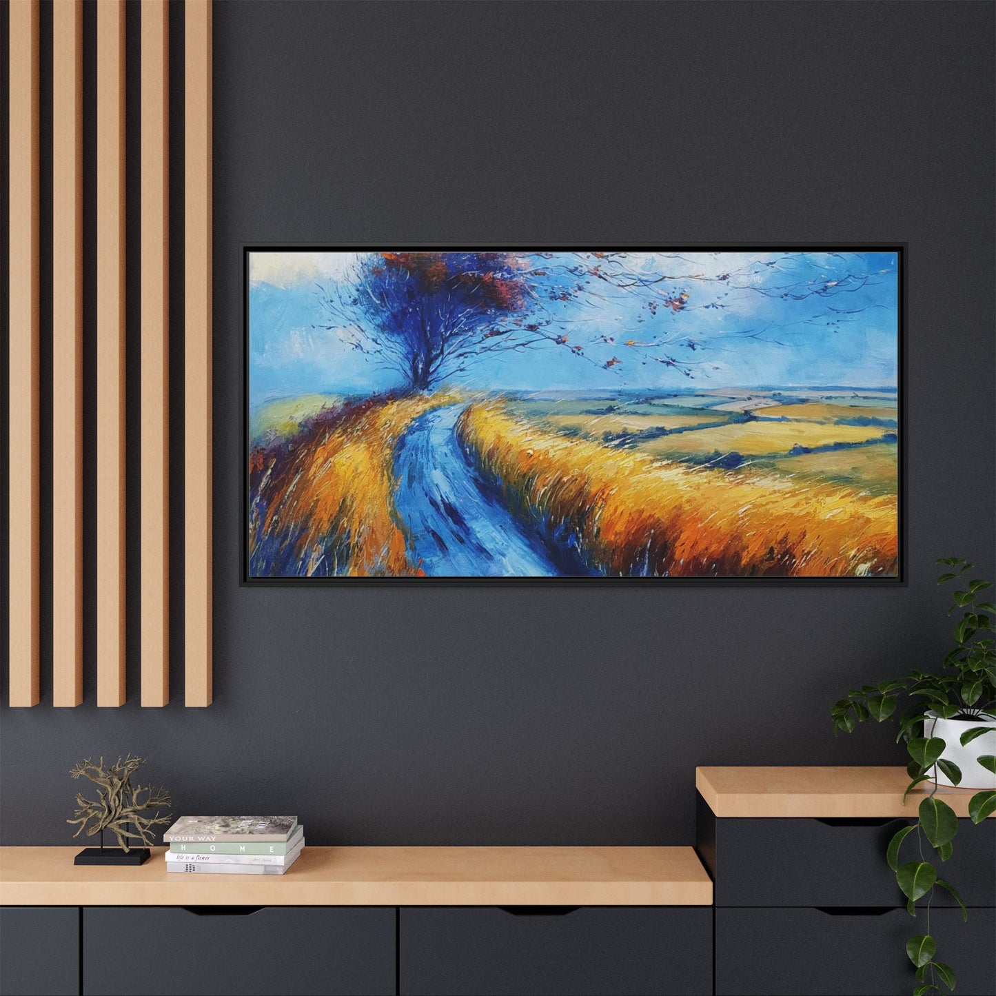 Autumn Leaves Scattering in Premium Pinewood Frame and Timeless Home Décor