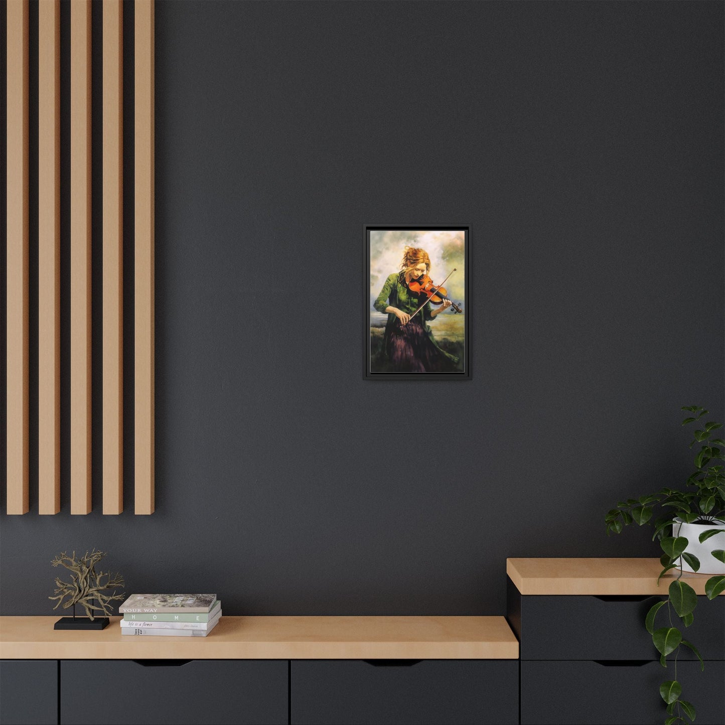Young Girl with Fiddle wall art featuring a young musician playing the fiddle, printed on high-quality canvas for timeless and elegant décor.