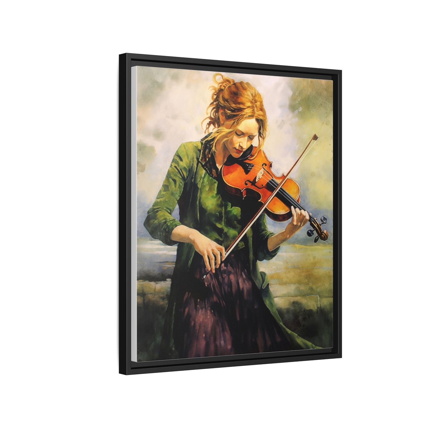 Young Girl with Fiddle wall art featuring a young musician playing the fiddle, printed on high-quality canvas for timeless and elegant décor.