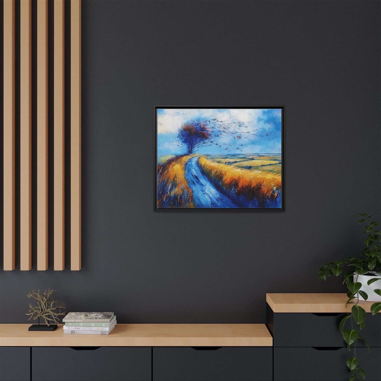 Autumn Leaves Scattering in Premium Pinewood Frame and Timeless Home Décor