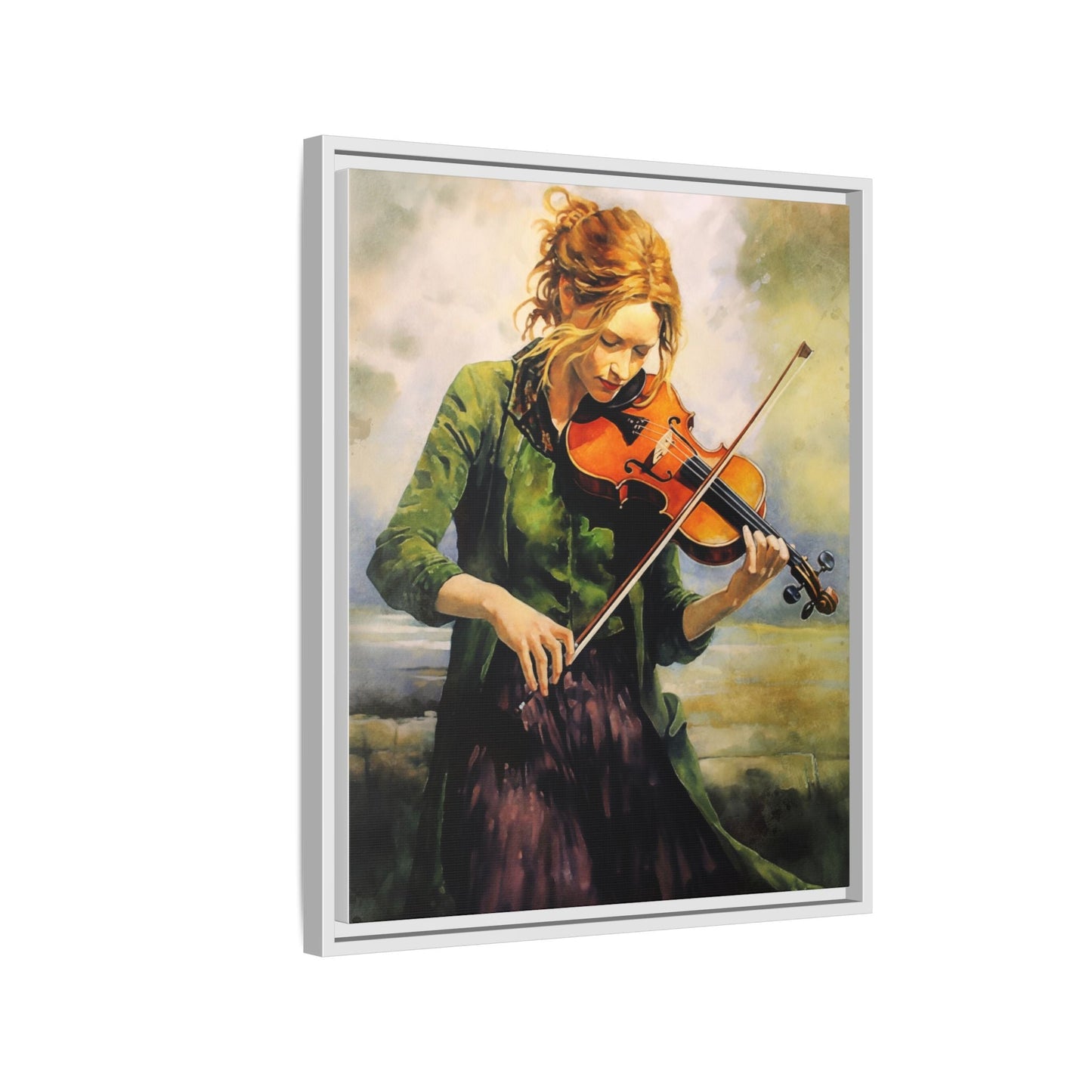 Young Girl with Fiddle wall art featuring a young musician playing the fiddle, printed on high-quality canvas for timeless and elegant décor.