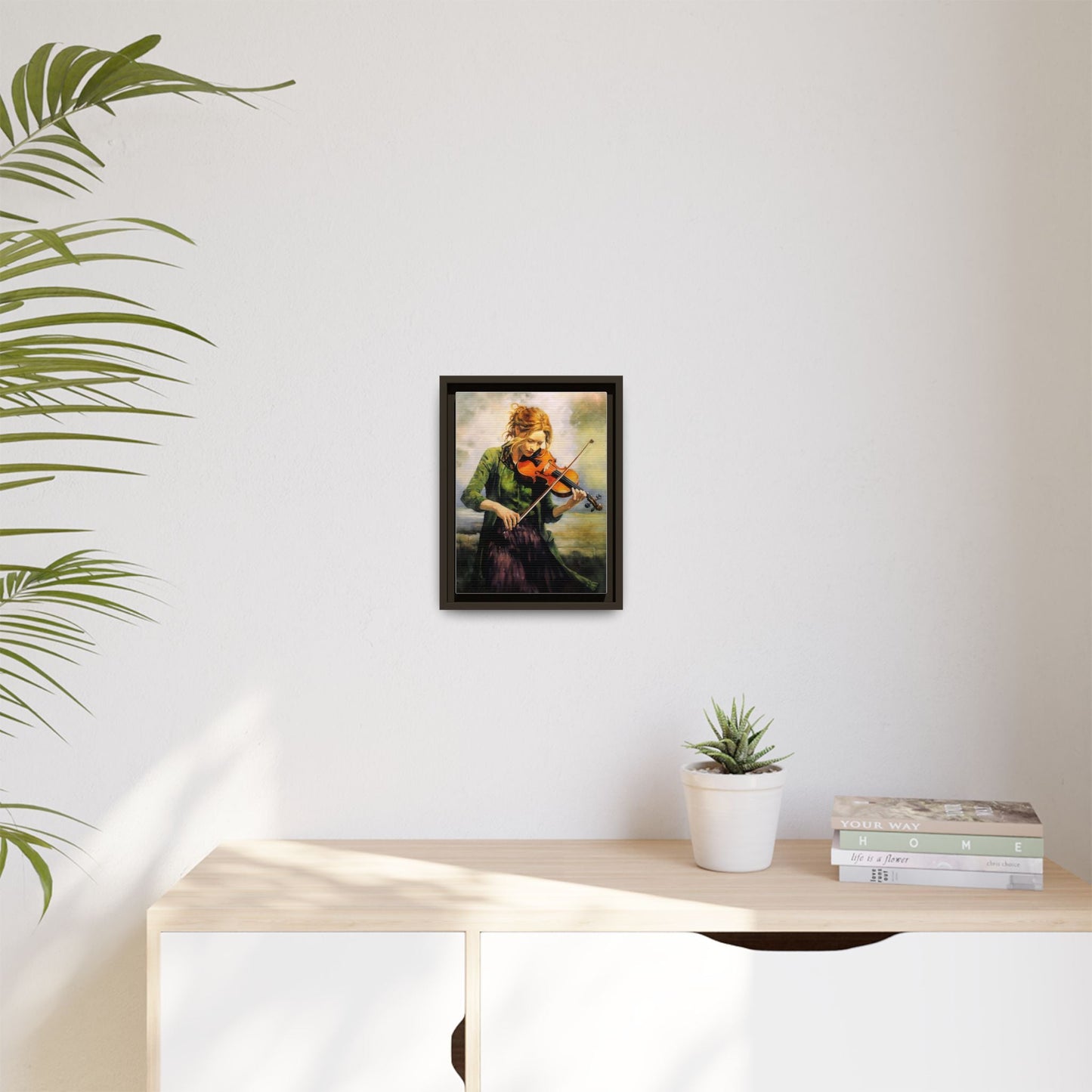Young Girl with Fiddle wall art featuring a young musician playing the fiddle, printed on high-quality canvas for timeless and elegant décor.
