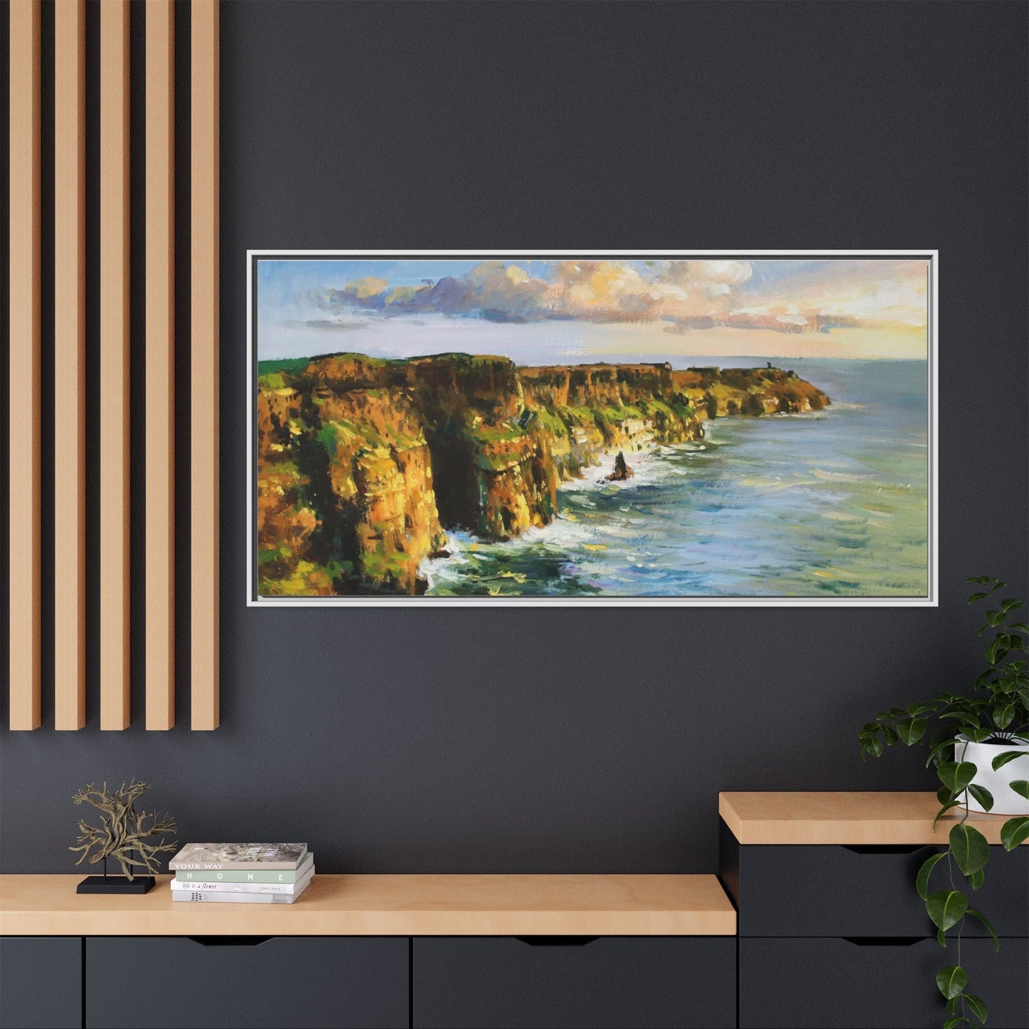 Cliffs of Moher wall art showcasing the dramatic Irish coastline, printed on high-quality canvas to bring natural beauty into your home décor.