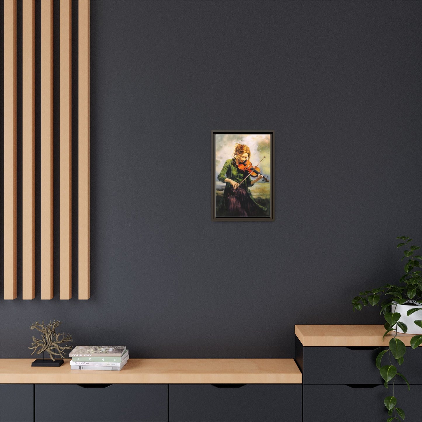 Young Girl with Fiddle wall art featuring a young musician playing the fiddle, printed on high-quality canvas for timeless and elegant décor.