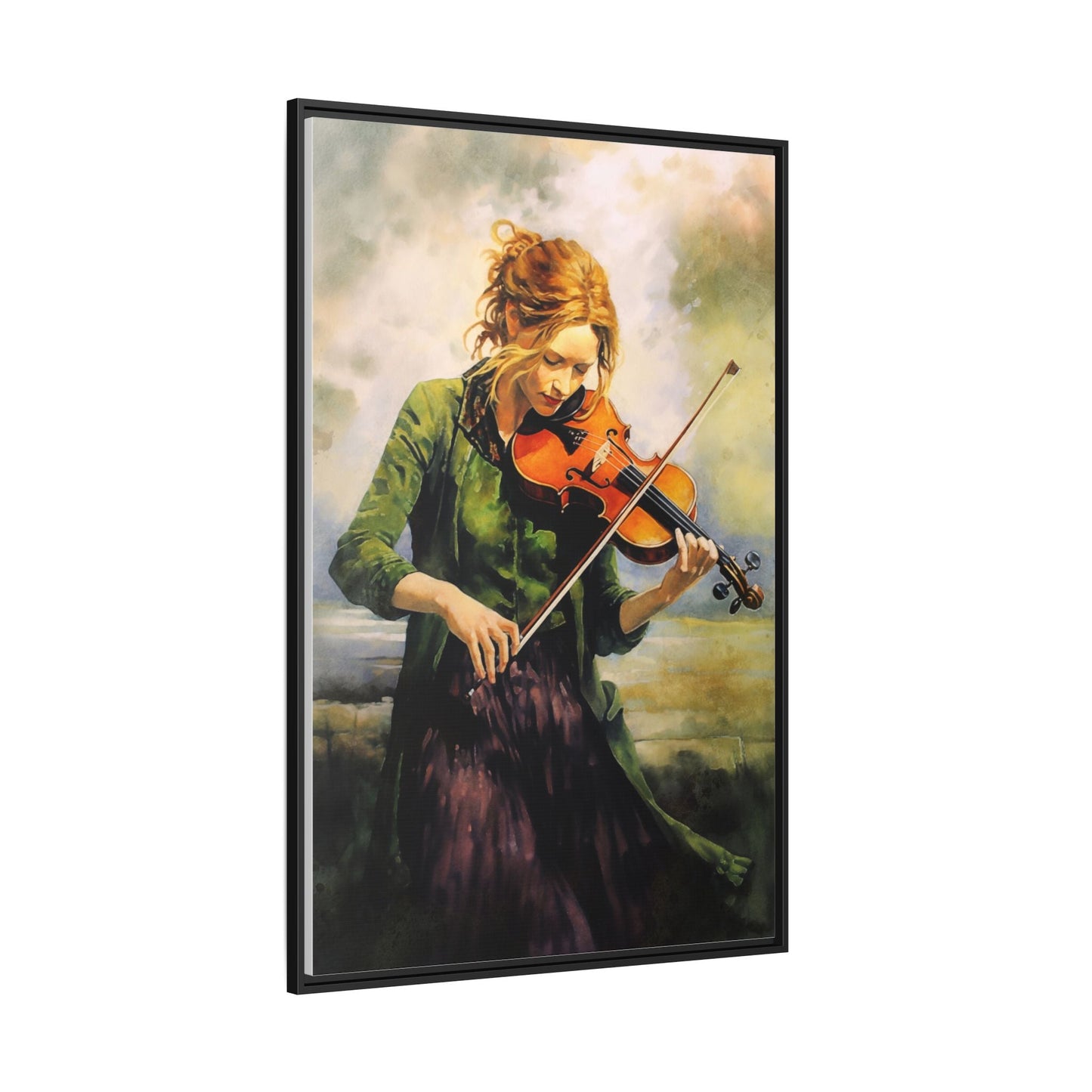 Young Girl with Fiddle wall art featuring a young musician playing the fiddle, printed on high-quality canvas for timeless and elegant décor.