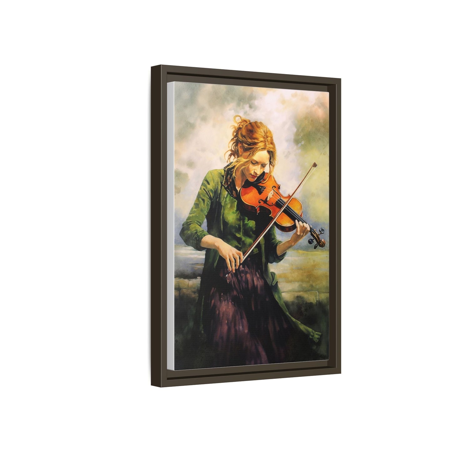 Young Girl with Fiddle wall art featuring a young musician playing the fiddle, printed on high-quality canvas for timeless and elegant décor.