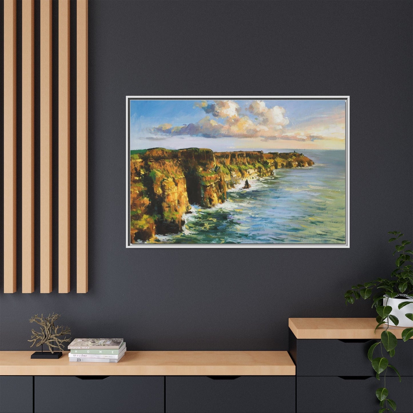 Cliffs of Moher wall art showcasing the dramatic Irish coastline, printed on high-quality canvas to bring natural beauty into your home décor.