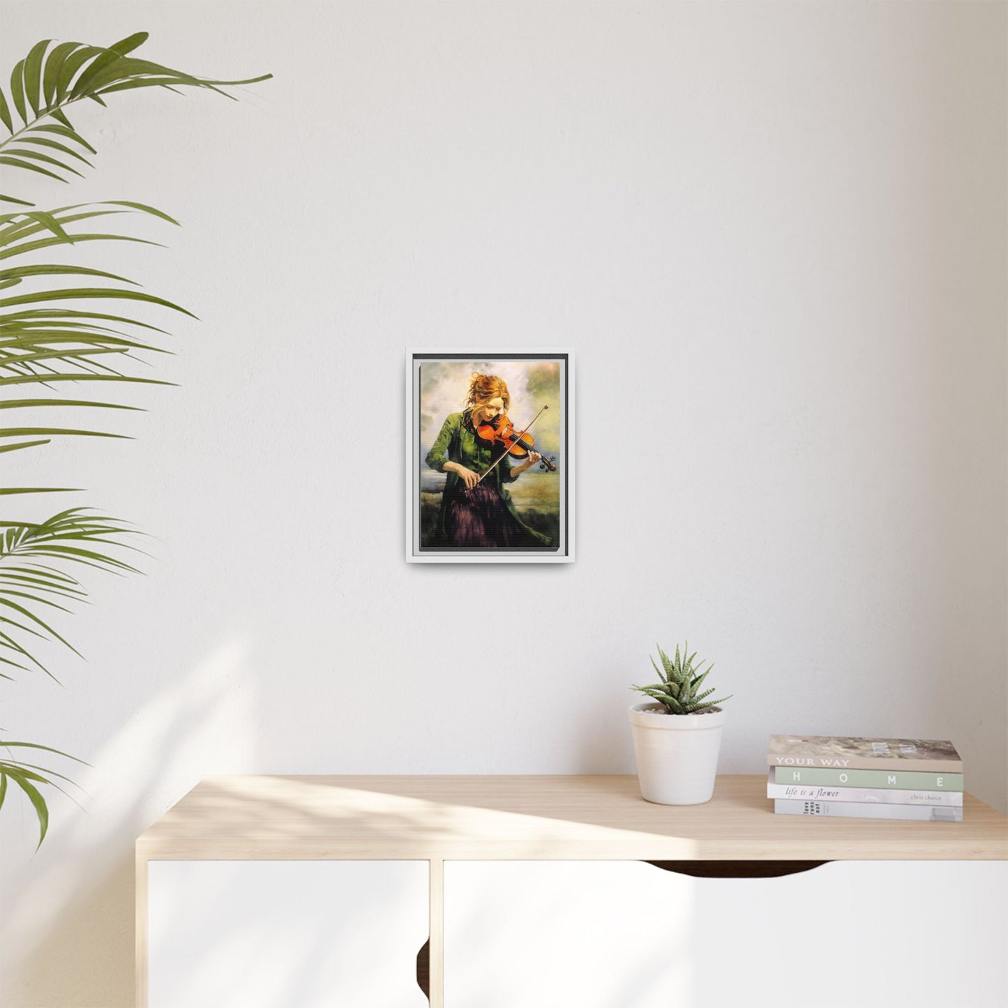 Young Girl with Fiddle wall art featuring a young musician playing the fiddle, printed on high-quality canvas for timeless and elegant décor.