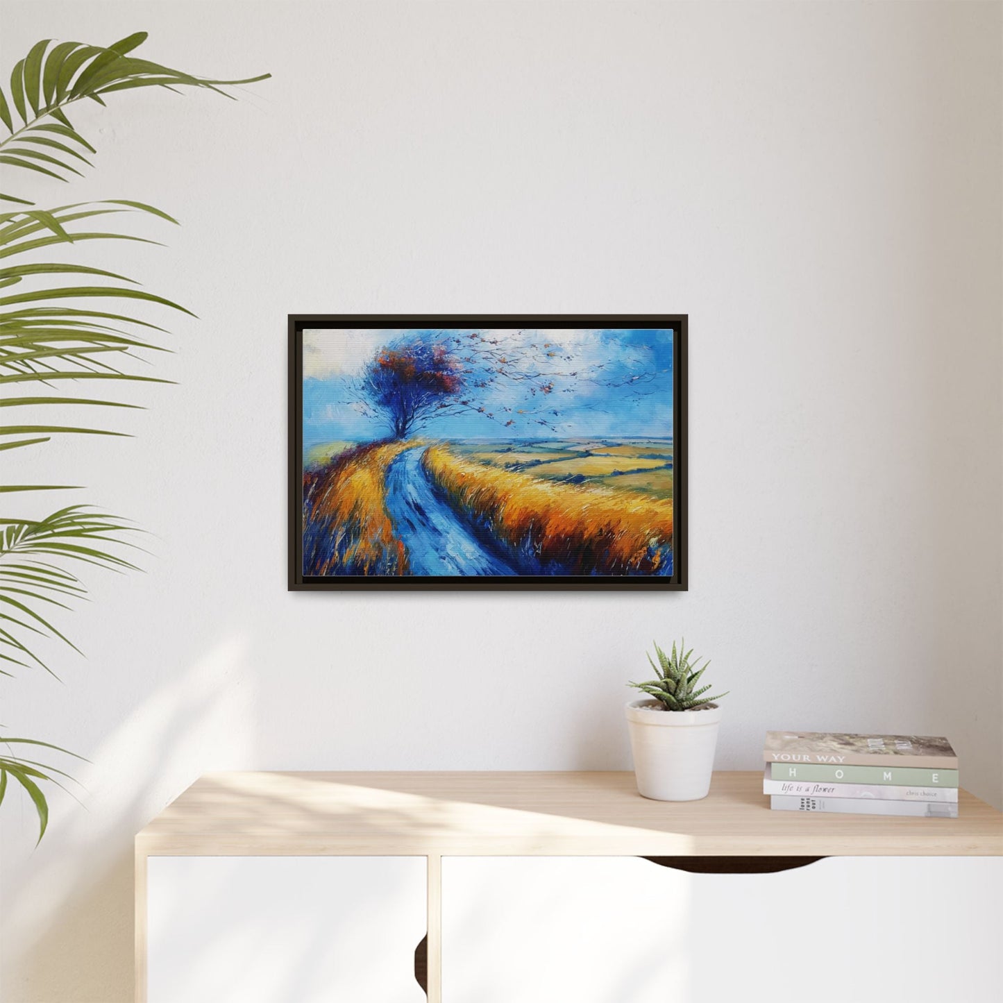 Autumn Leaves Scattering in Premium Pinewood Frame and Timeless Home Décor