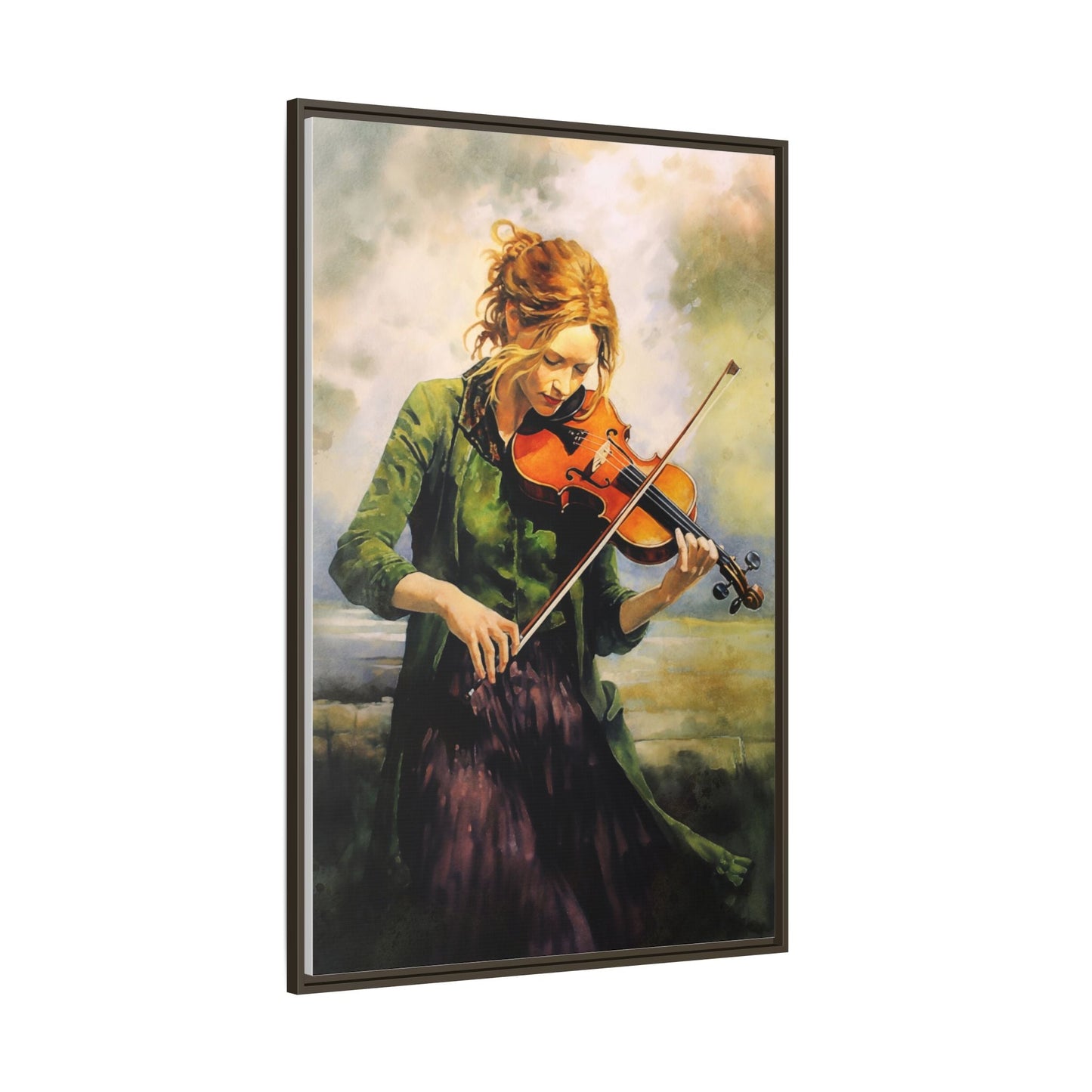 Young Girl with Fiddle wall art featuring a young musician playing the fiddle, printed on high-quality canvas for timeless and elegant décor.