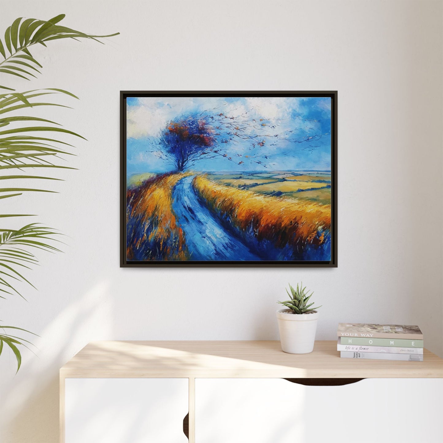 Autumn Leaves Scattering in Premium Pinewood Frame and Timeless Home Décor