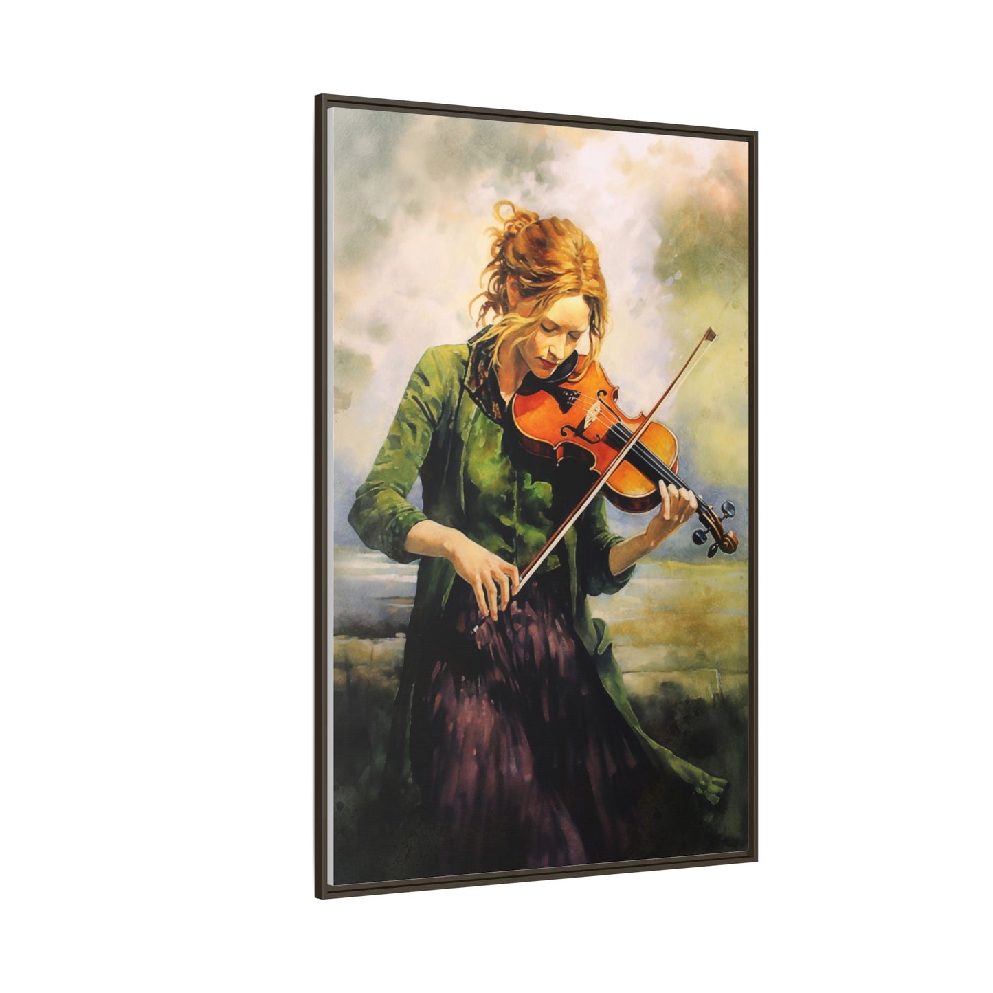 Young Girl with Fiddle wall art featuring a young musician playing the fiddle, printed on high-quality canvas for timeless and elegant décor.