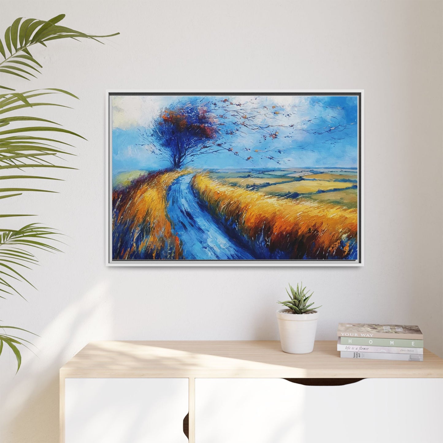 Autumn Leaves Scattering in Premium Pinewood Frame and Timeless Home Décor