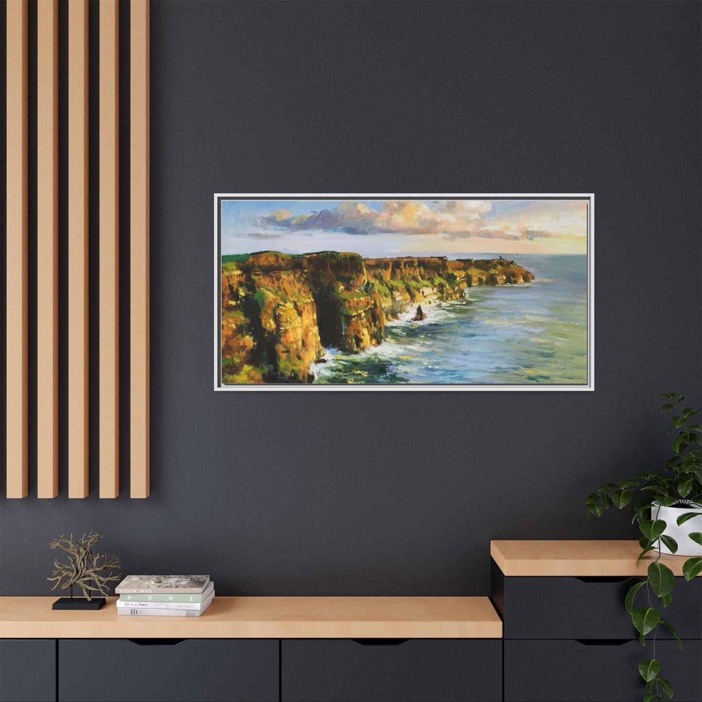 Cliffs of Moher wall art showcasing the dramatic Irish coastline, printed on high-quality canvas to bring natural beauty into your home décor.