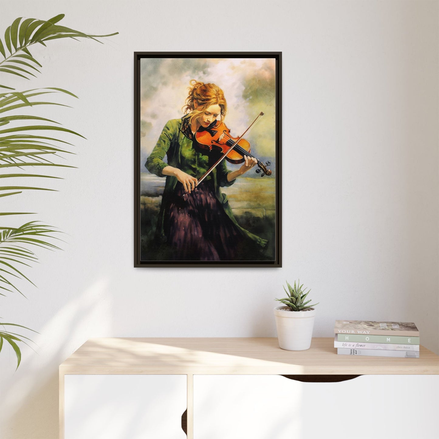 Young Girl with Fiddle wall art featuring a young musician playing the fiddle, printed on high-quality canvas for timeless and elegant décor.