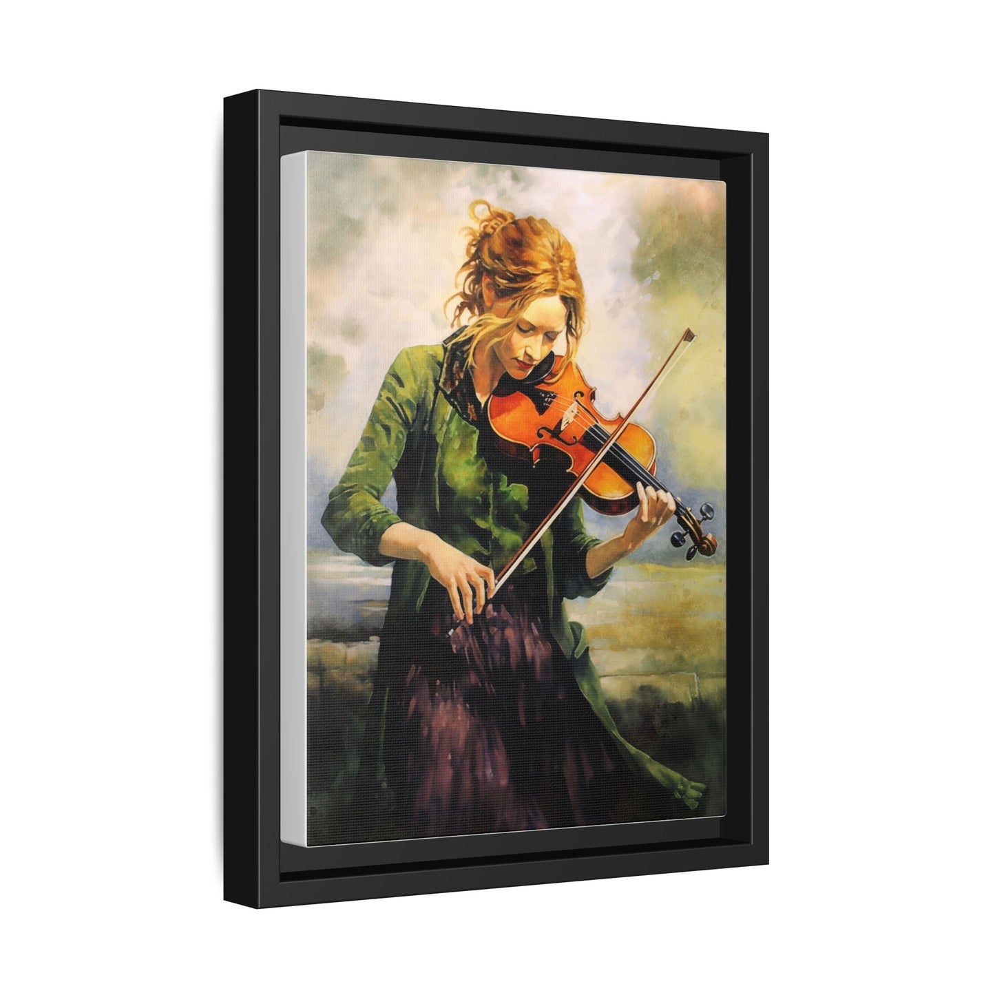 Young Girl with Fiddle wall art featuring a young musician playing the fiddle, printed on high-quality canvas for timeless and elegant décor.