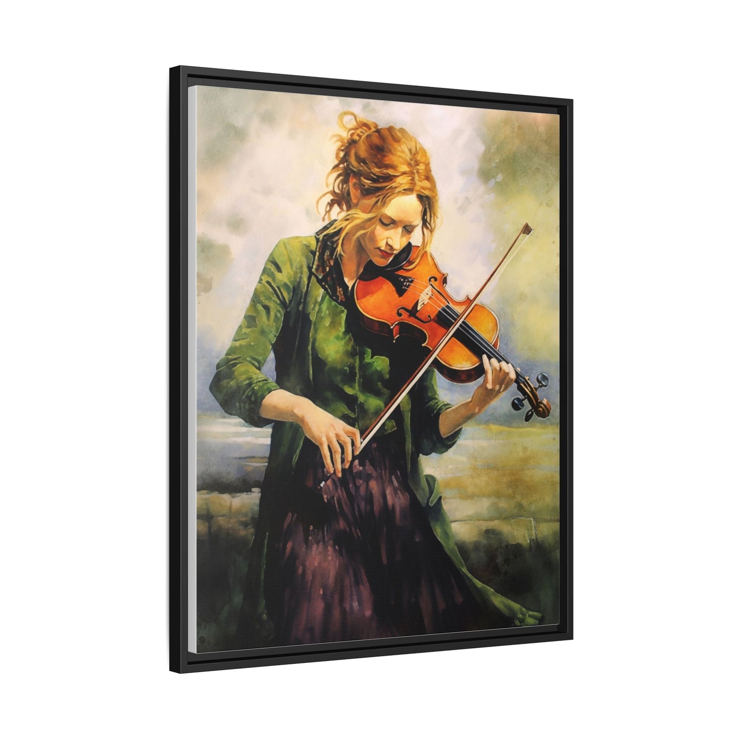 Young Girl with Fiddle wall art featuring a young musician playing the fiddle, printed on high-quality canvas for timeless and elegant décor.