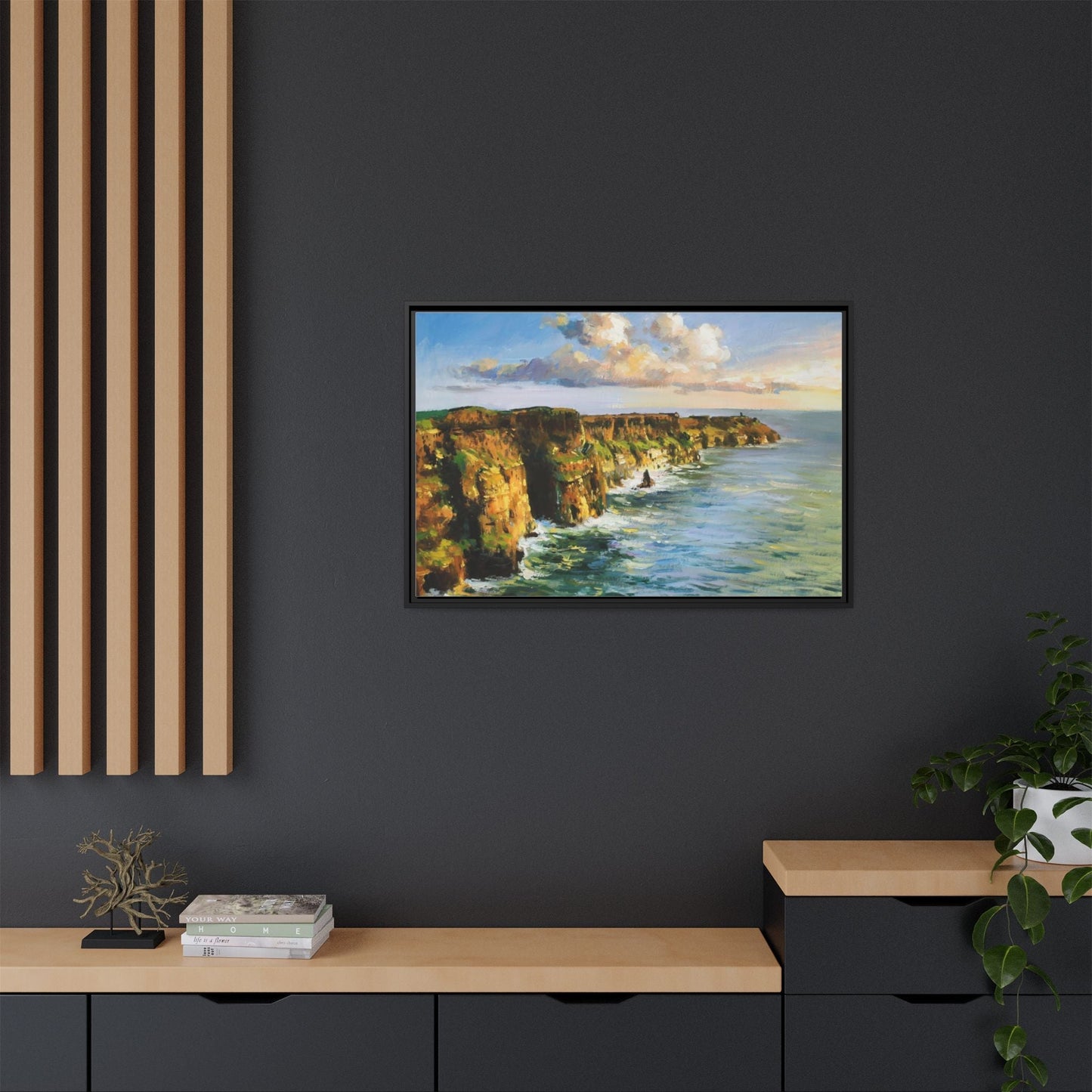 Cliffs of Moher wall art showcasing the dramatic Irish coastline, printed on high-quality canvas to bring natural beauty into your home décor.