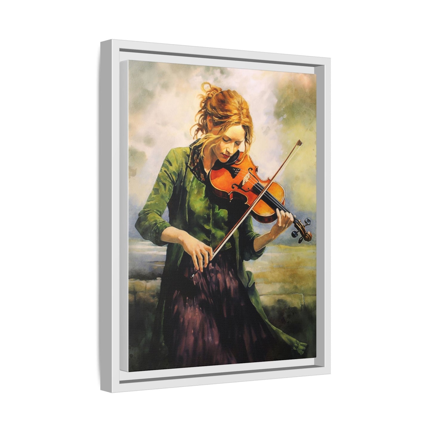 Young Girl with Fiddle wall art featuring a young musician playing the fiddle, printed on high-quality canvas for timeless and elegant décor.