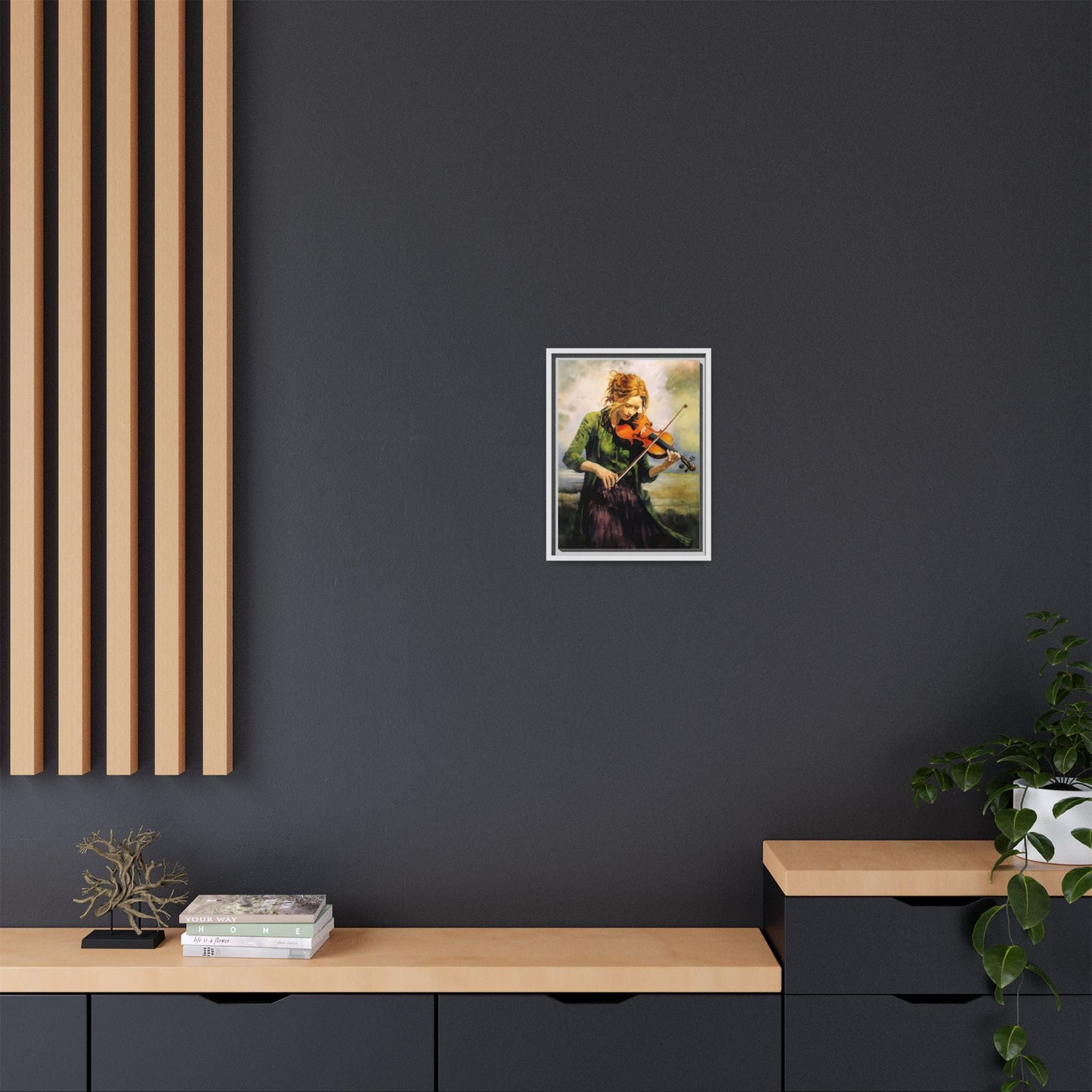 Young Girl with Fiddle wall art featuring a young musician playing the fiddle, printed on high-quality canvas for timeless and elegant décor.