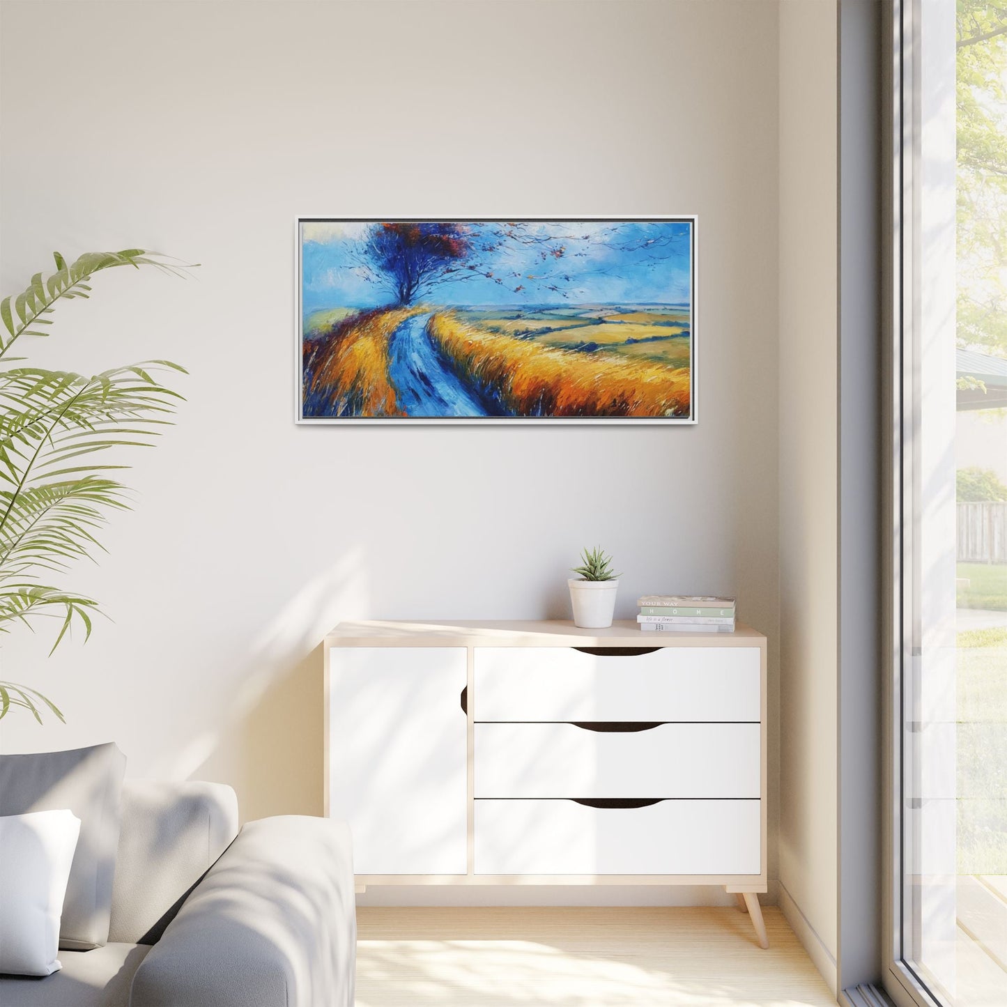 Autumn Leaves Scattering in Premium Pinewood Frame and Timeless Home Décor