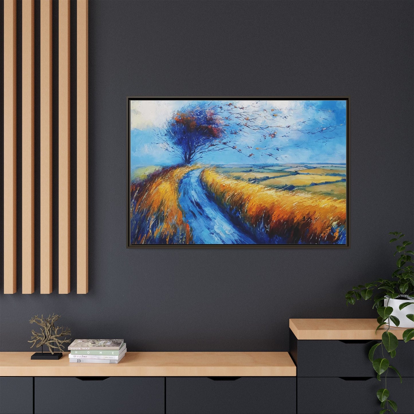 Autumn Leaves Scattering in Premium Pinewood Frame and Timeless Home Décor
