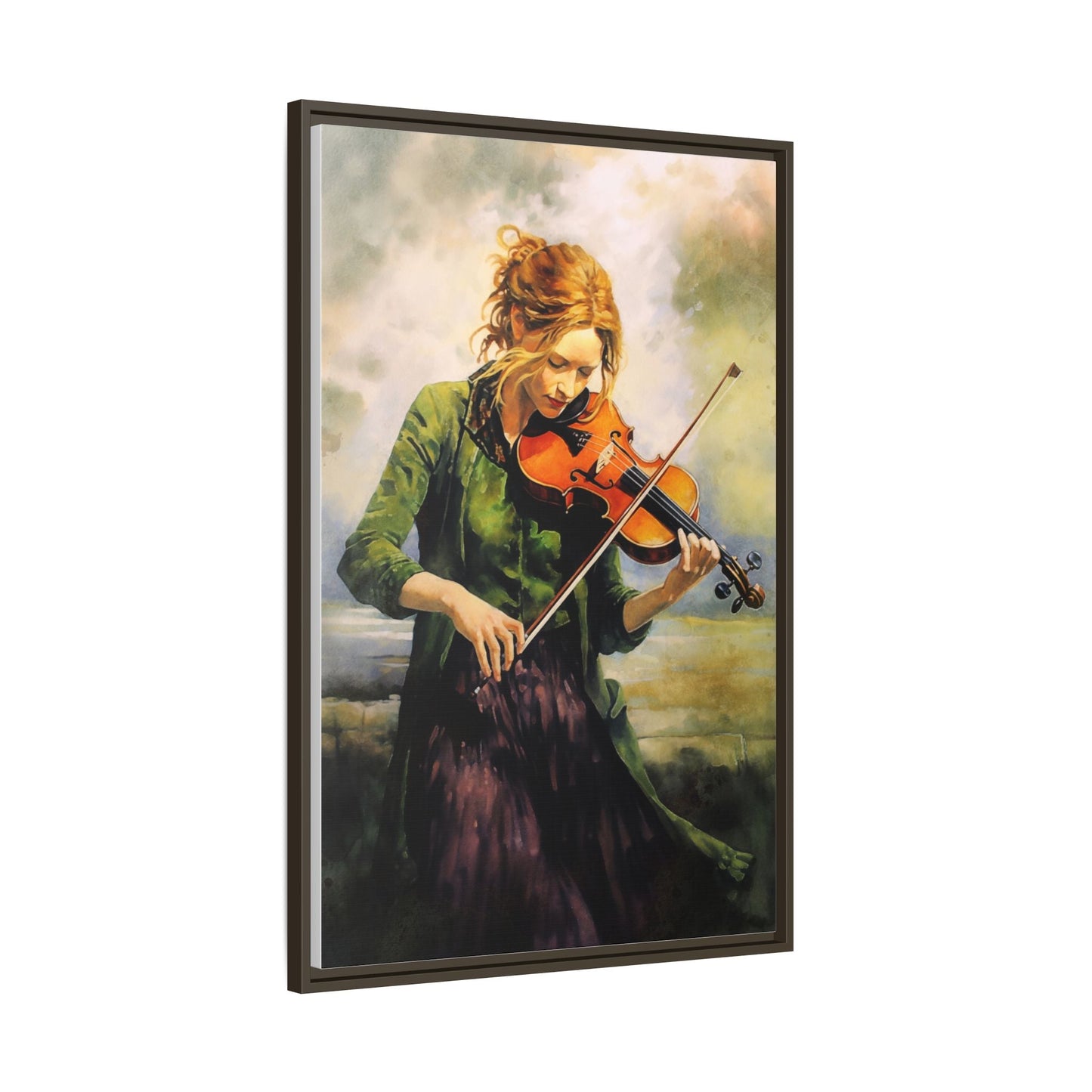 Young Girl with Fiddle wall art featuring a young musician playing the fiddle, printed on high-quality canvas for timeless and elegant décor.