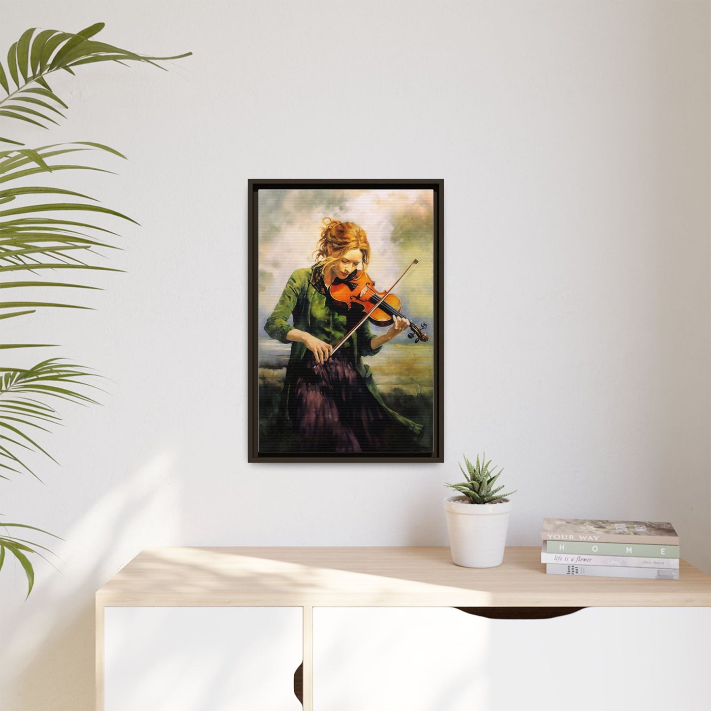 Young Girl with Fiddle wall art featuring a young musician playing the fiddle, printed on high-quality canvas for timeless and elegant décor.