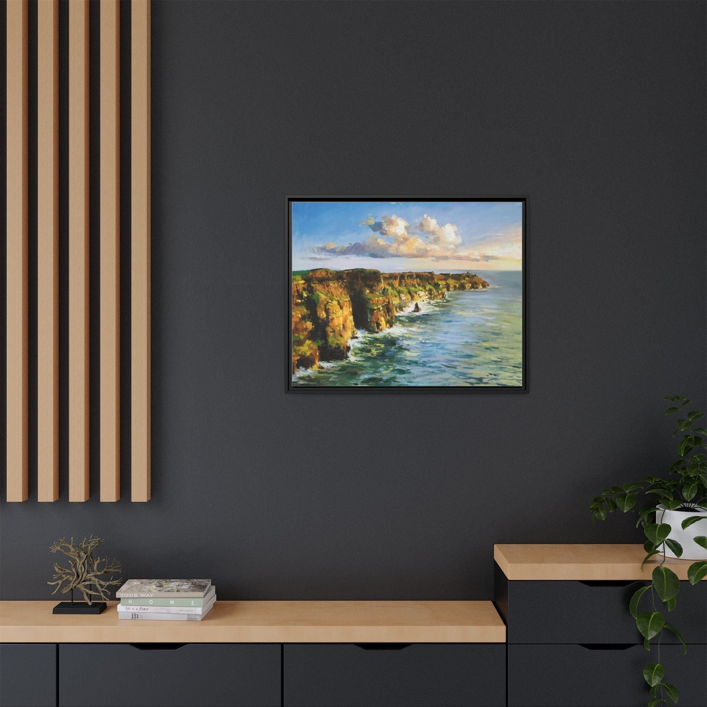 Cliffs of Moher wall art showcasing the dramatic Irish coastline, printed on high-quality canvas to bring natural beauty into your home décor.