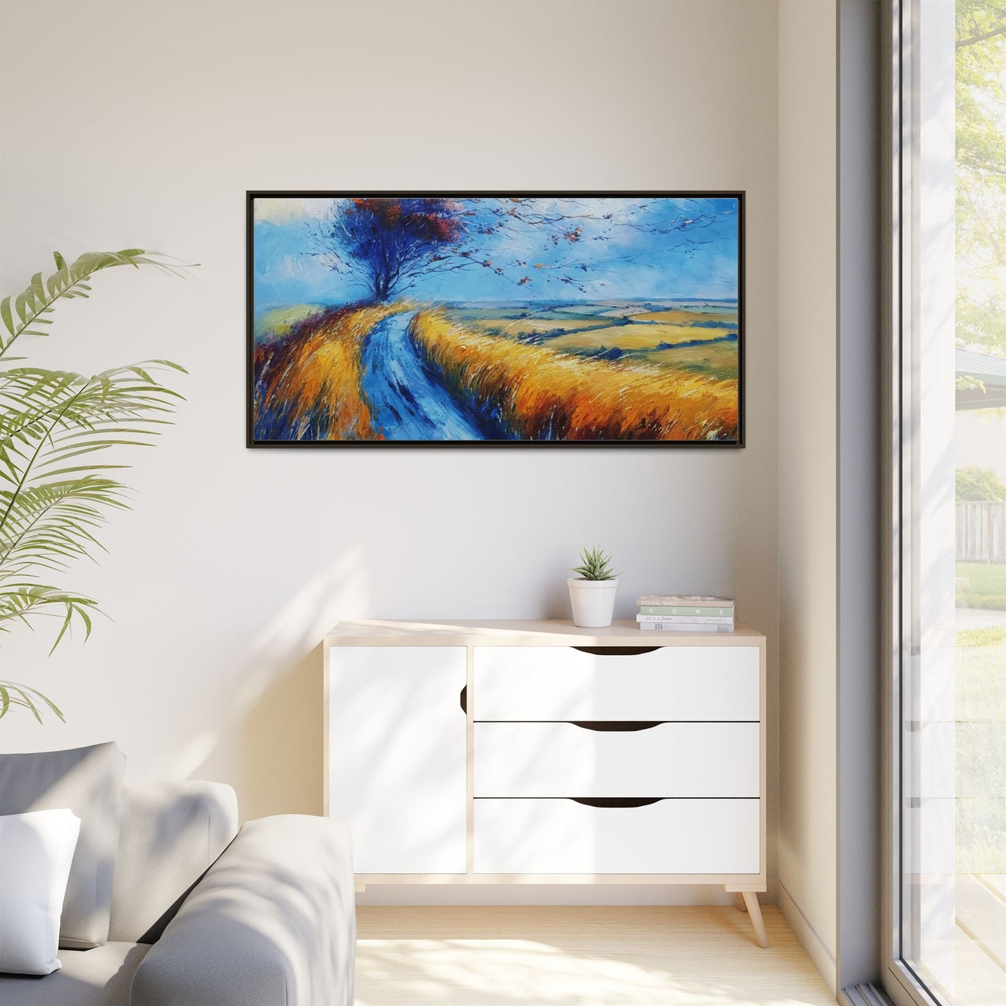 Autumn Leaves Scattering in Premium Pinewood Frame and Timeless Home Décor