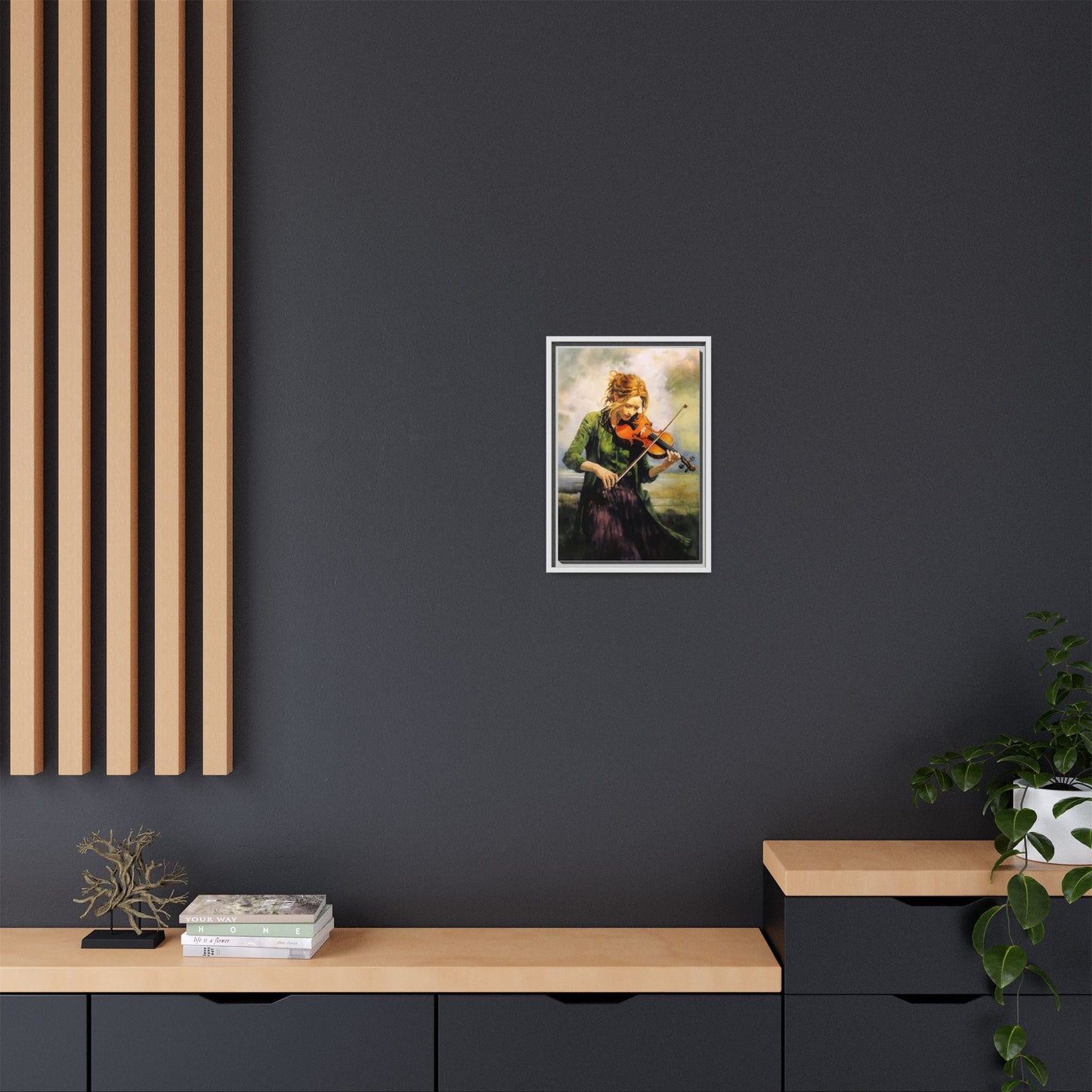 Young Girl with Fiddle wall art featuring a young musician playing the fiddle, printed on high-quality canvas for timeless and elegant décor.