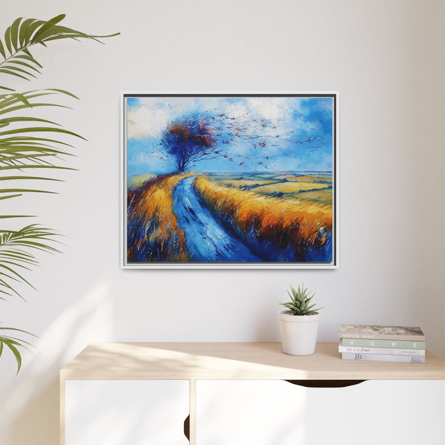 Autumn Leaves Scattering in Premium Pinewood Frame and Timeless Home Décor