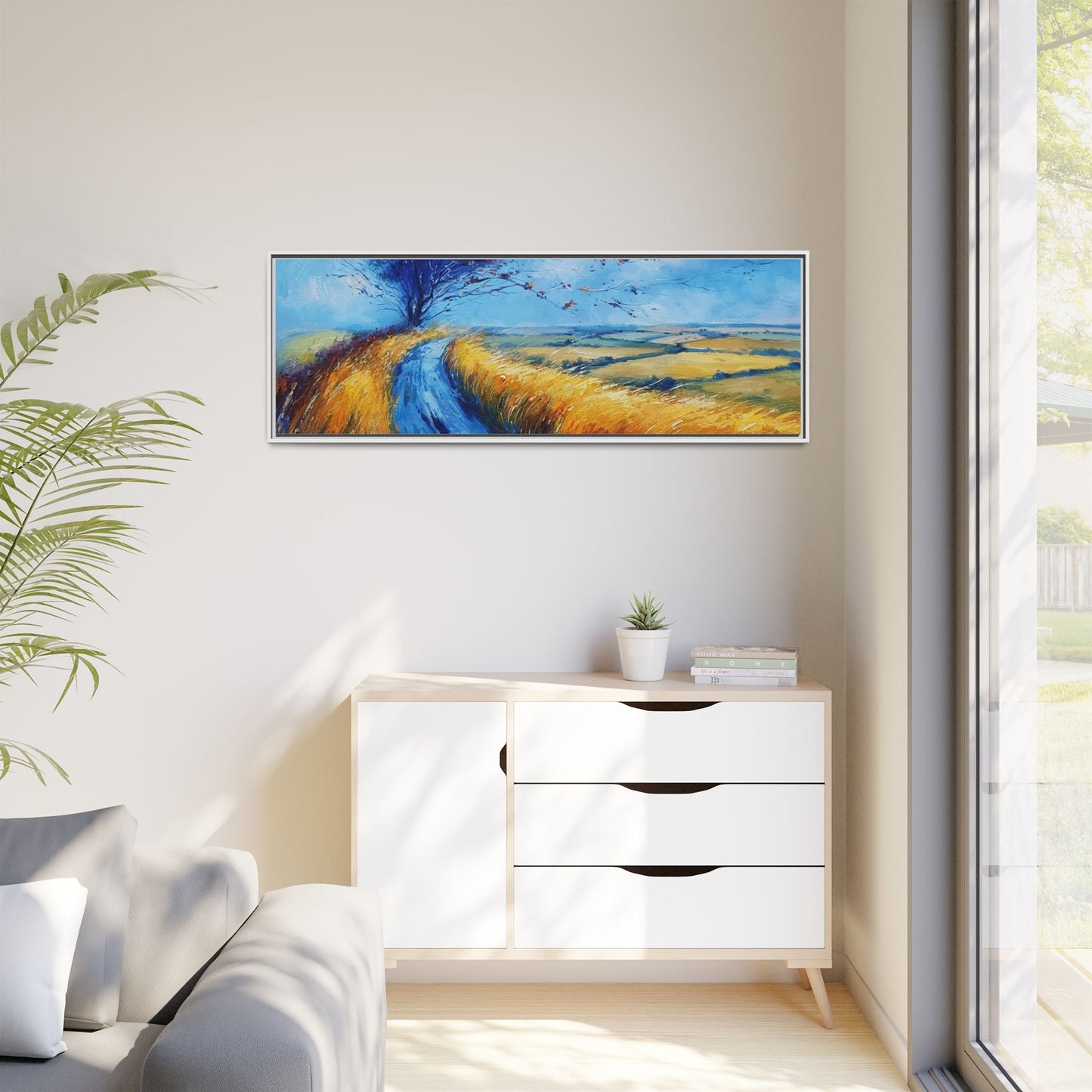 Autumn Leaves Scattering in Premium Pinewood Frame and Timeless Home Décor