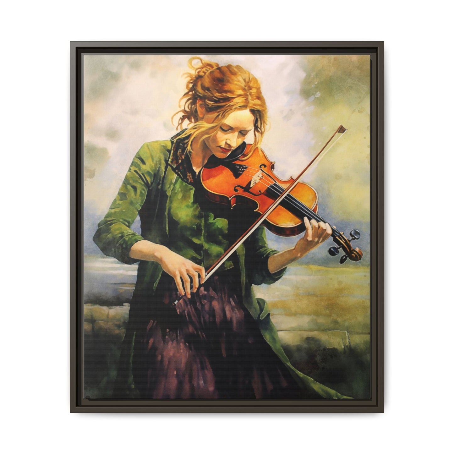 Young Girl with Fiddle wall art featuring a young musician playing the fiddle, printed on high-quality canvas for timeless and elegant décor.