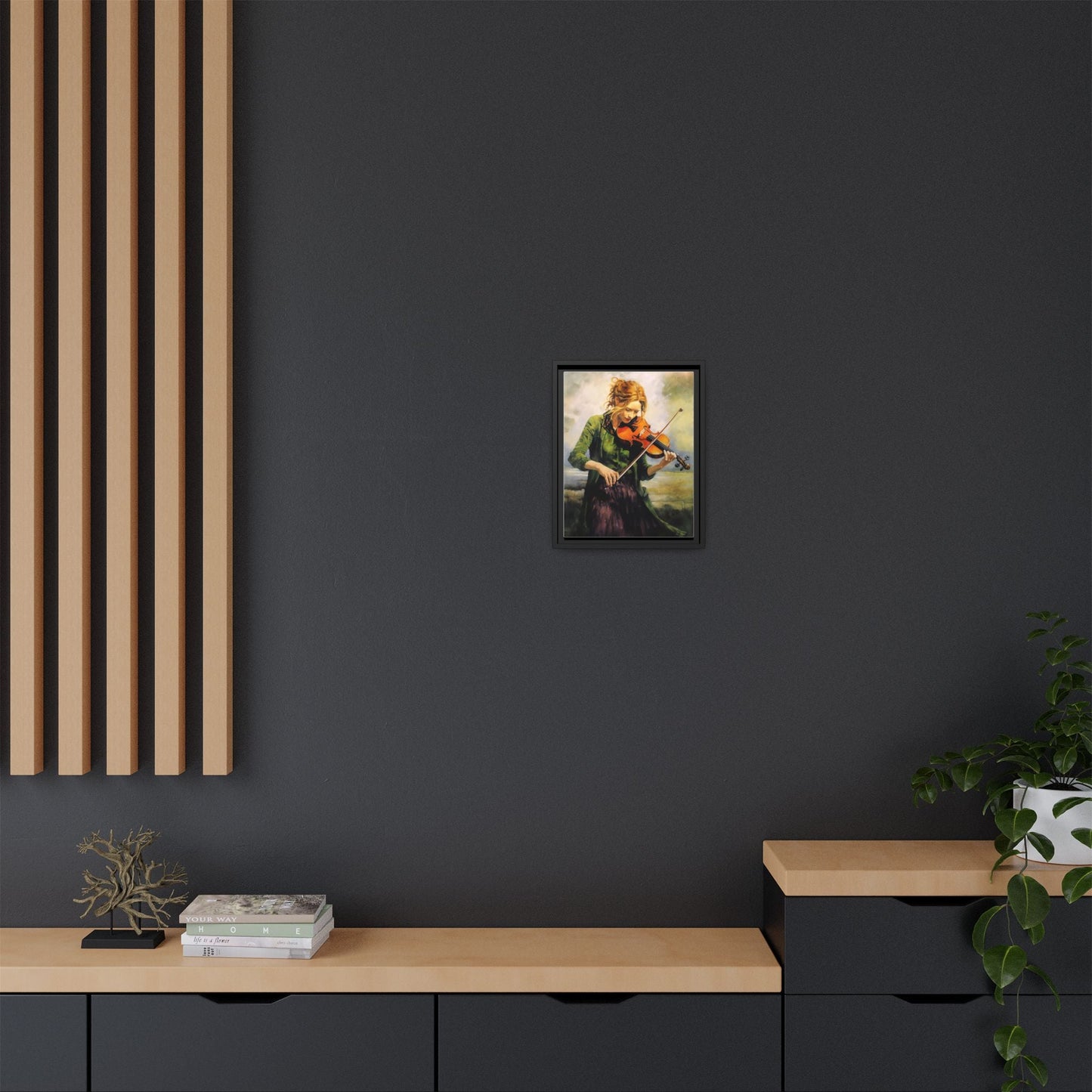 Young Girl with Fiddle wall art featuring a young musician playing the fiddle, printed on high-quality canvas for timeless and elegant décor.