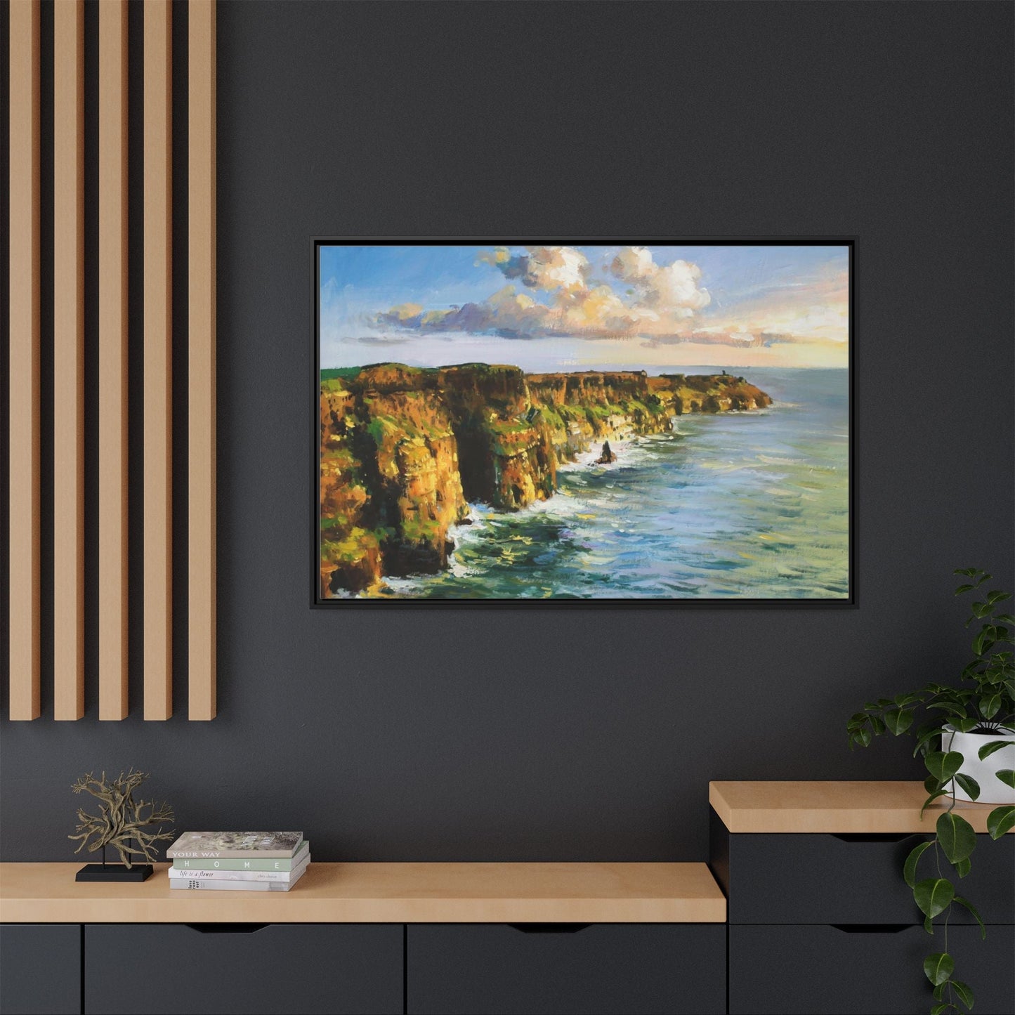 Cliffs of Moher wall art showcasing the dramatic Irish coastline, printed on high-quality canvas to bring natural beauty into your home décor.