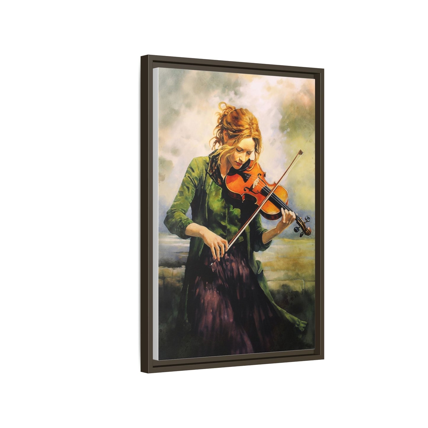 Young Girl with Fiddle wall art featuring a young musician playing the fiddle, printed on high-quality canvas for timeless and elegant décor.