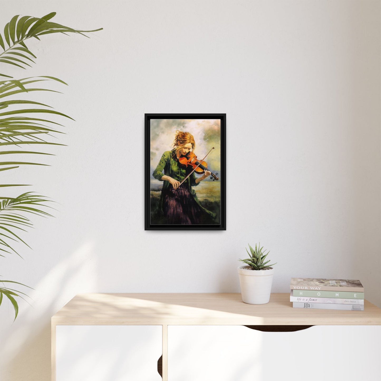 Young Girl with Fiddle wall art featuring a young musician playing the fiddle, printed on high-quality canvas for timeless and elegant décor.